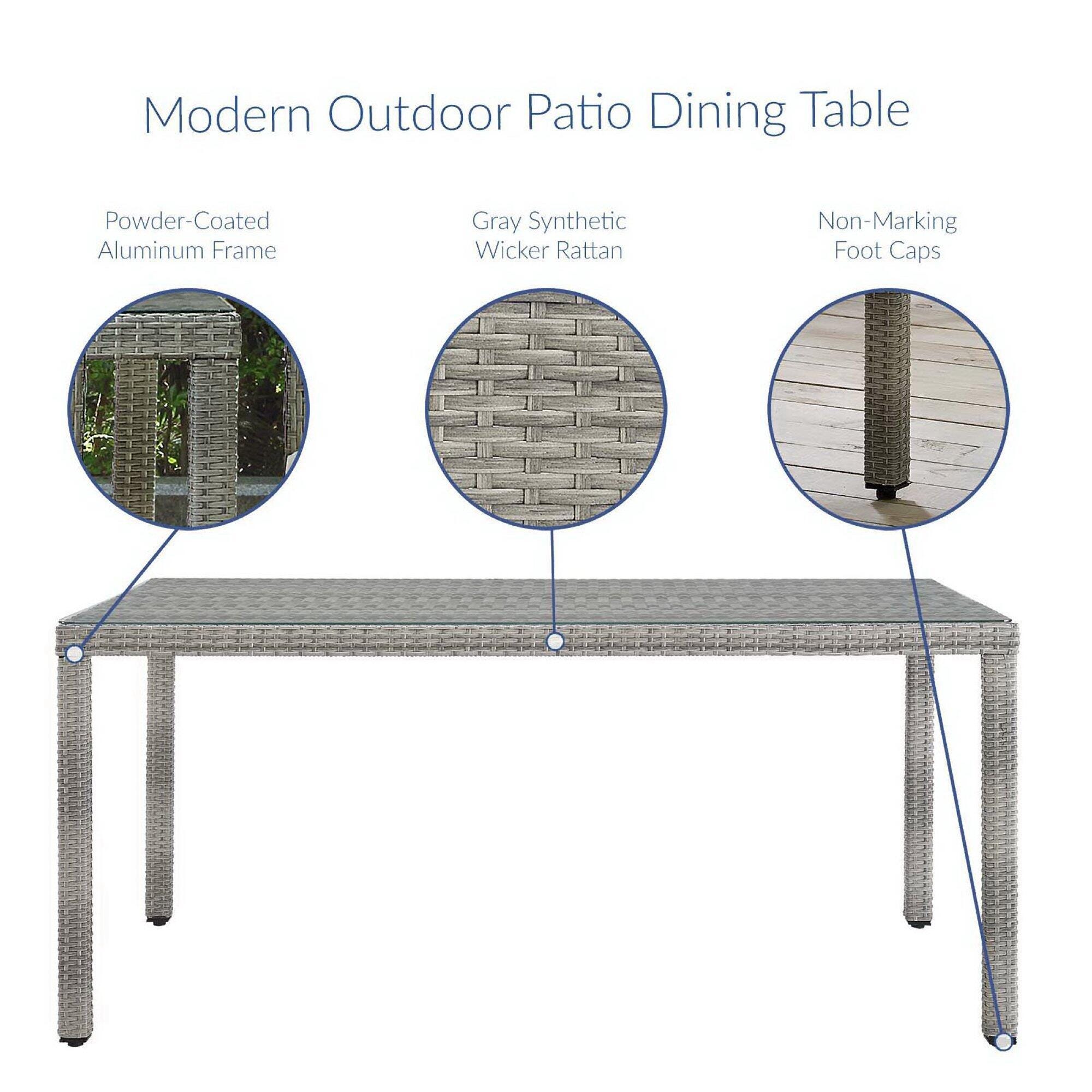 Modway Aura Outdoor Dining Table and 6 Chairs, Gray/Gray, large