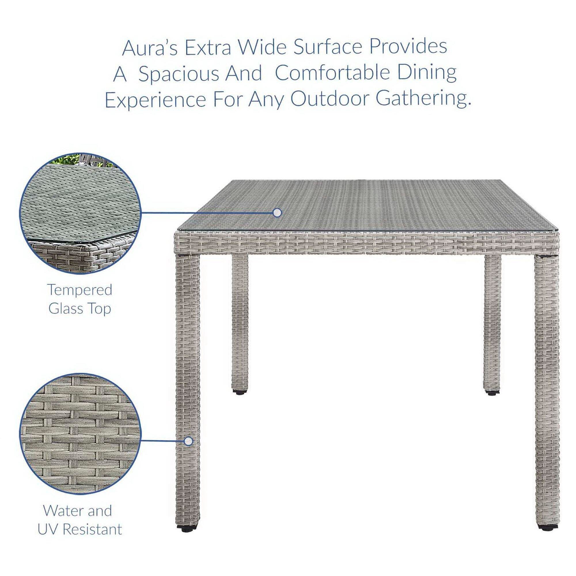 Modway Aura Outdoor Dining Table and 6 Chairs, Gray/Gray, large