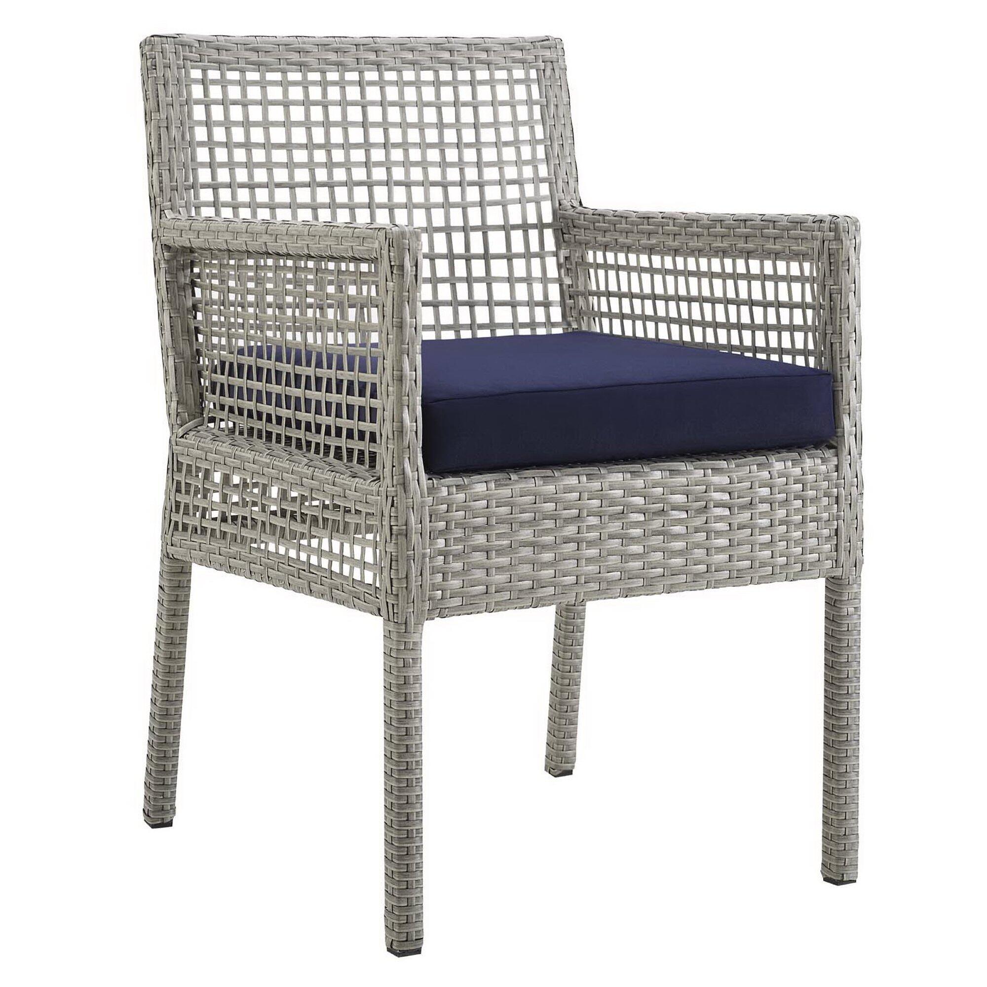 Modway Aura Outdoor Dining Table and 6 Chairs, Gray/Navy, large