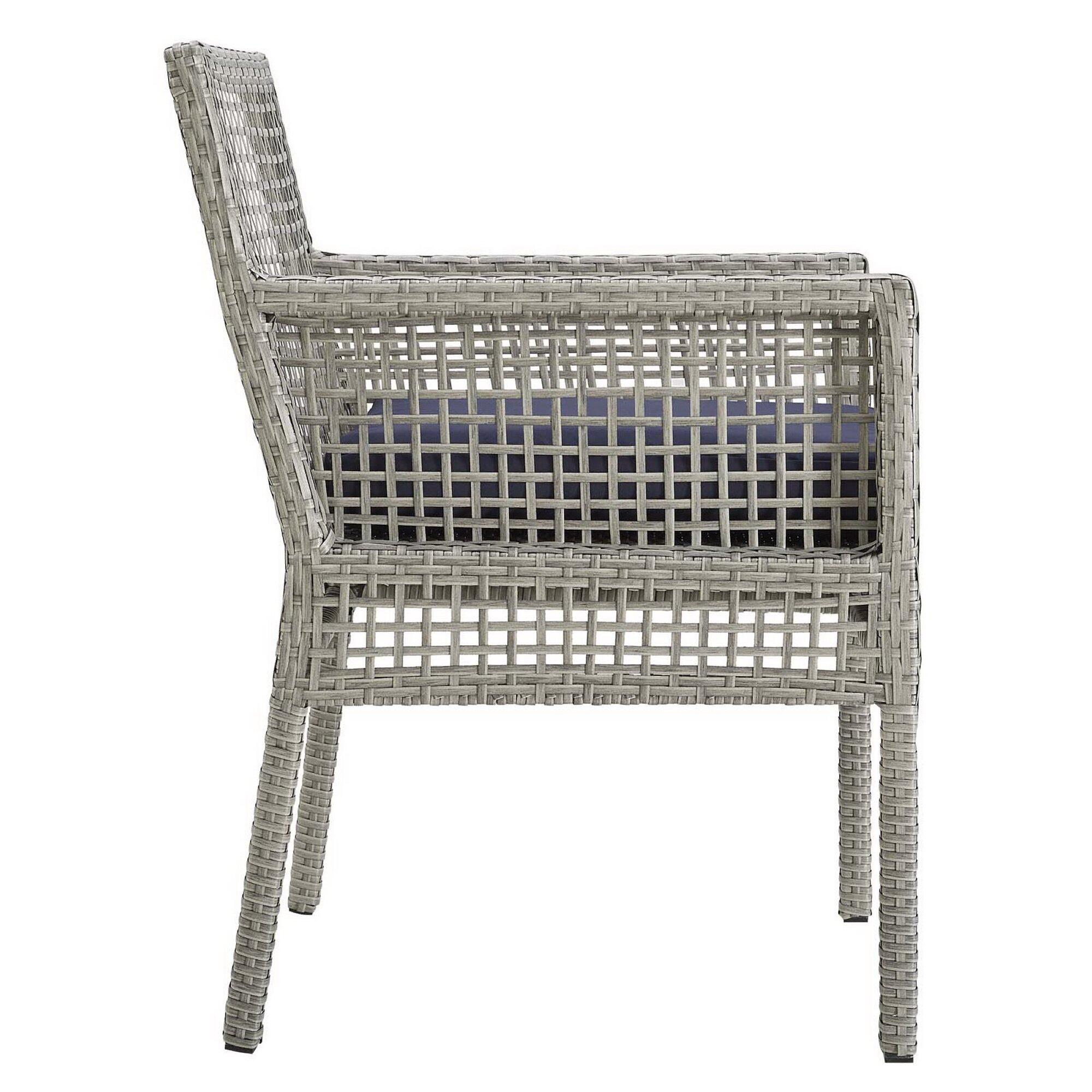 Modway Aura Outdoor Dining Table and 6 Chairs, Gray/Navy, large
