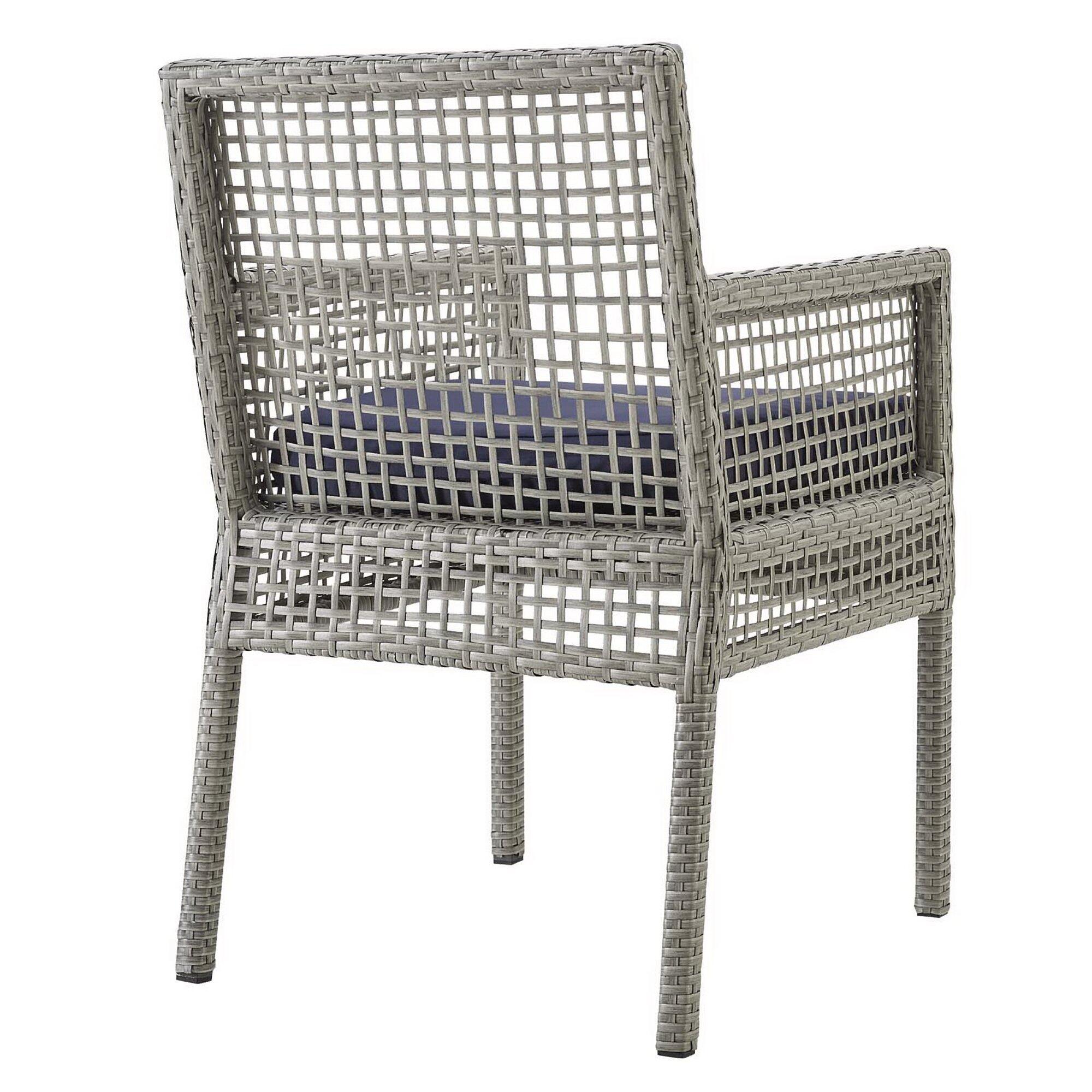 Modway Aura Outdoor Dining Table and 6 Chairs, Gray/Navy, large