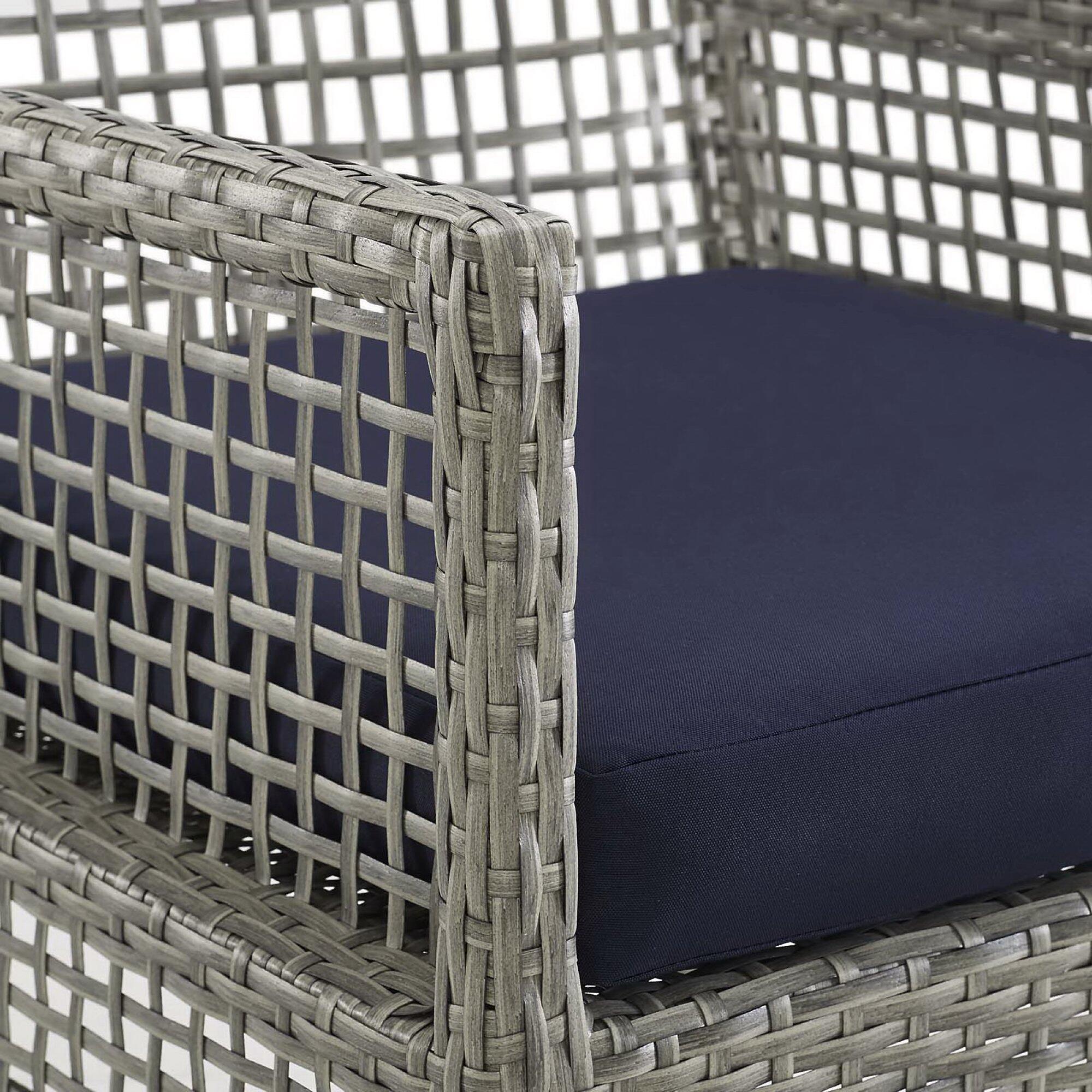 Modway Aura Outdoor Dining Table and 6 Chairs, Gray/Navy, large