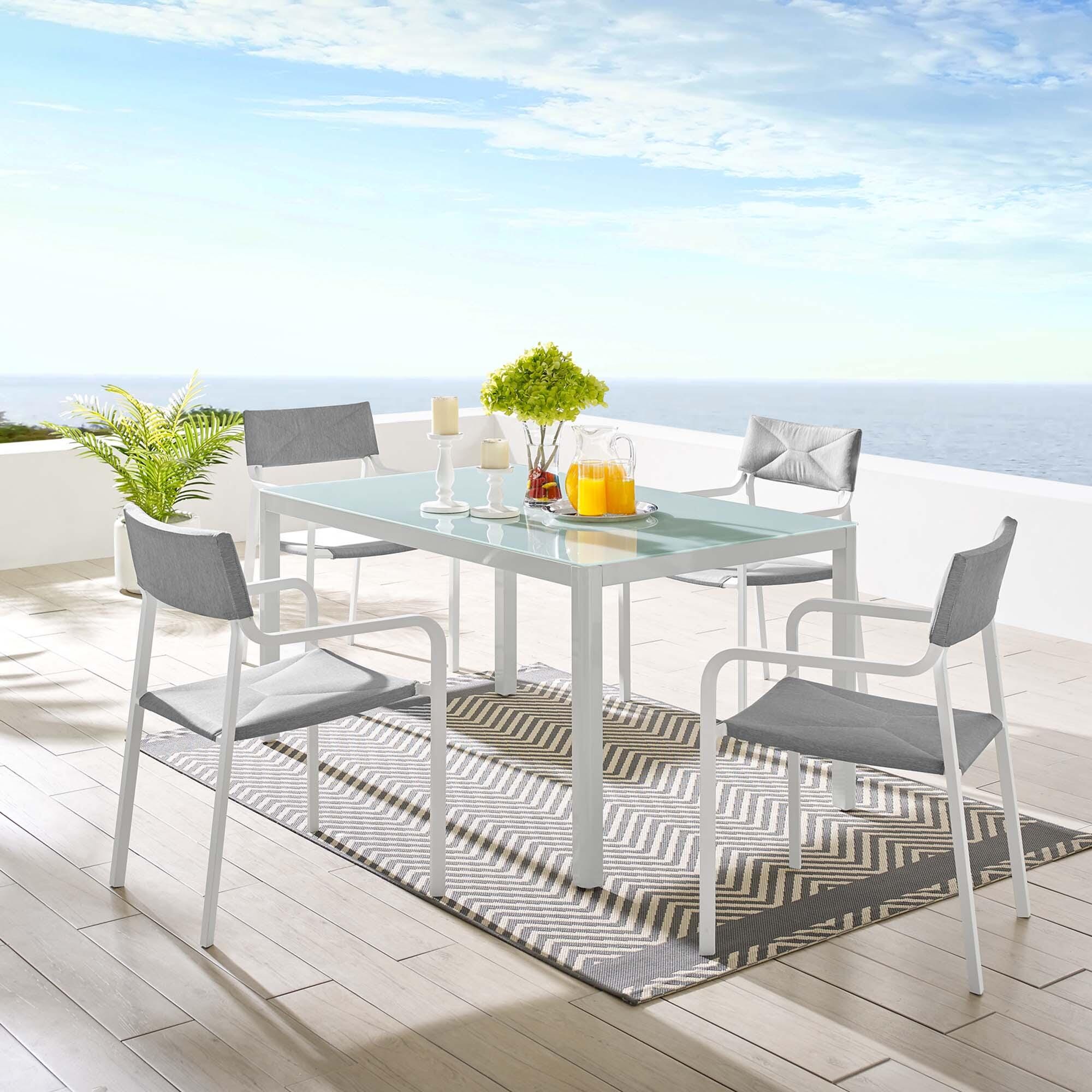 Modway Raleigh Outdoor Dining Table and 4 Chairs, White/Gray, large