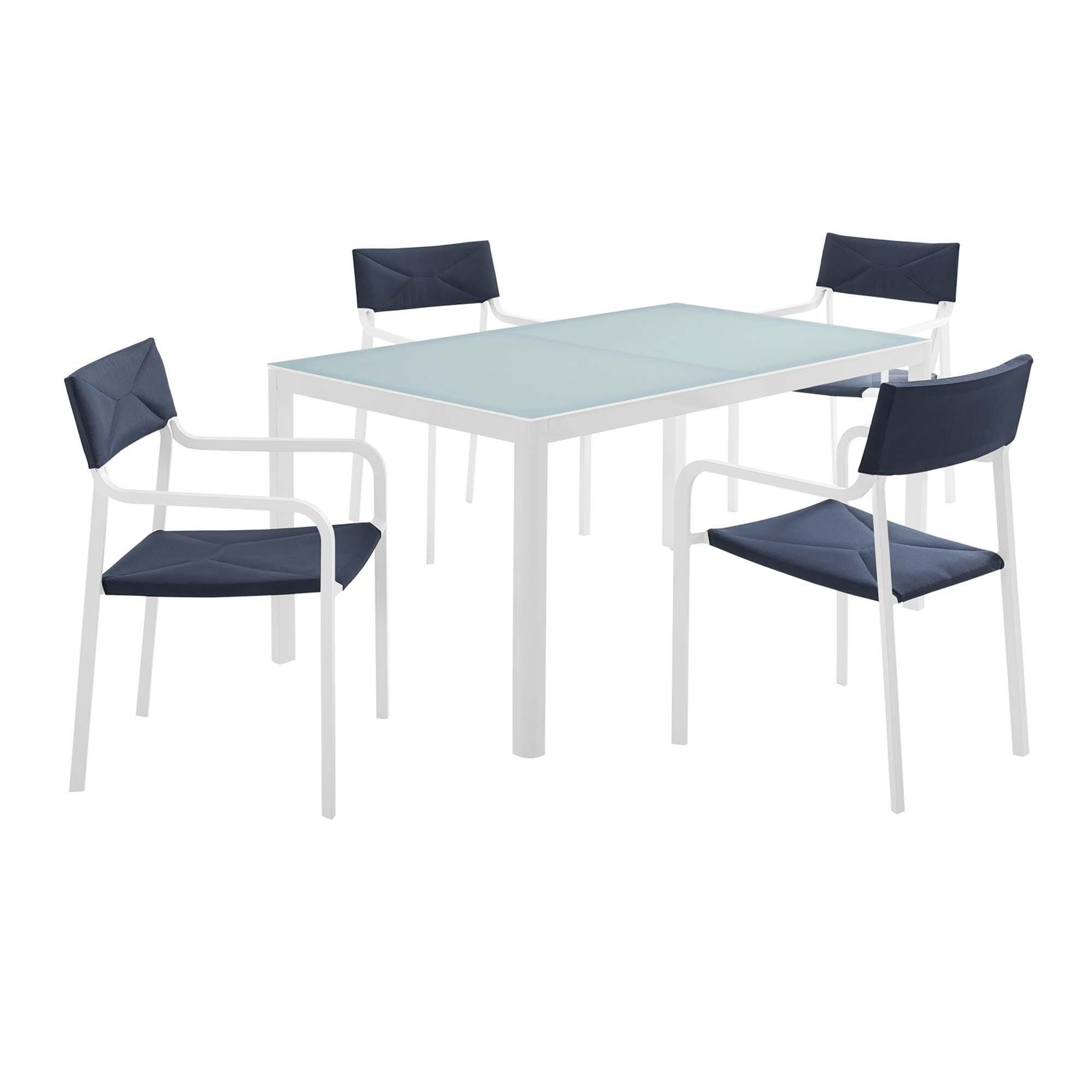Modway Raleigh Outdoor Dining Table and 4 Chairs, White/Navy, large