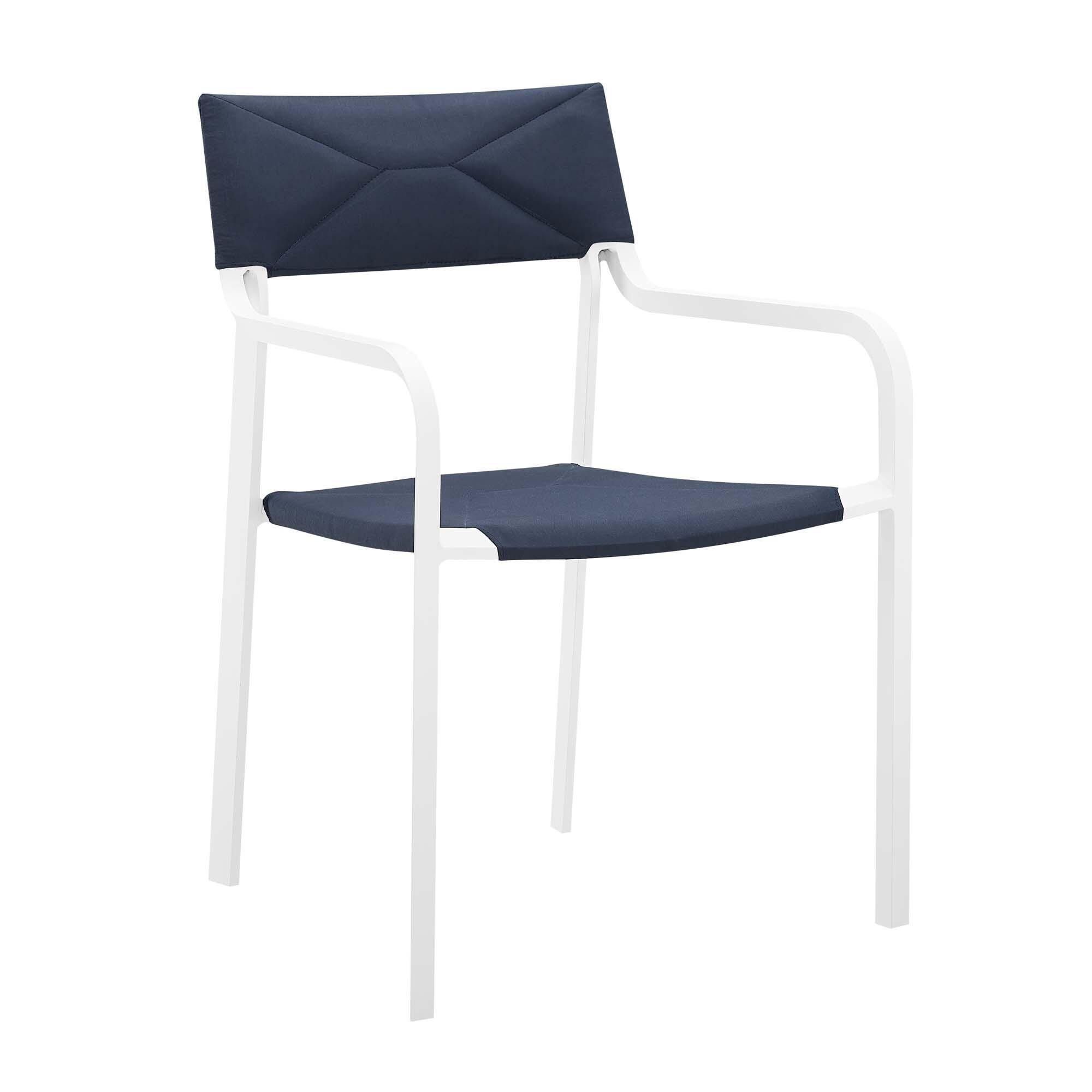 Modway Raleigh Outdoor Dining Table and 4 Chairs, White/Navy, large