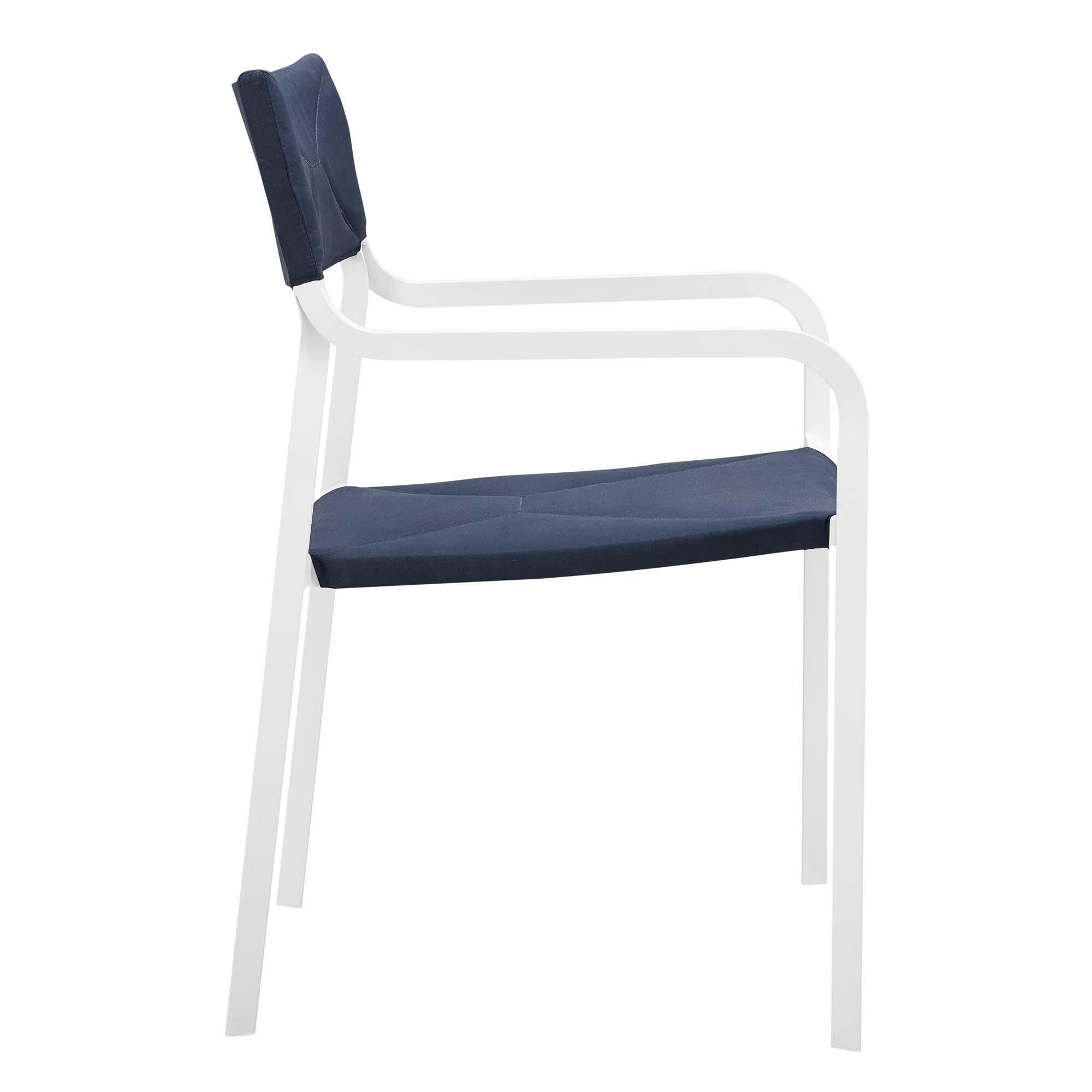 Modway Raleigh Outdoor Dining Table and 4 Chairs, White/Navy, large