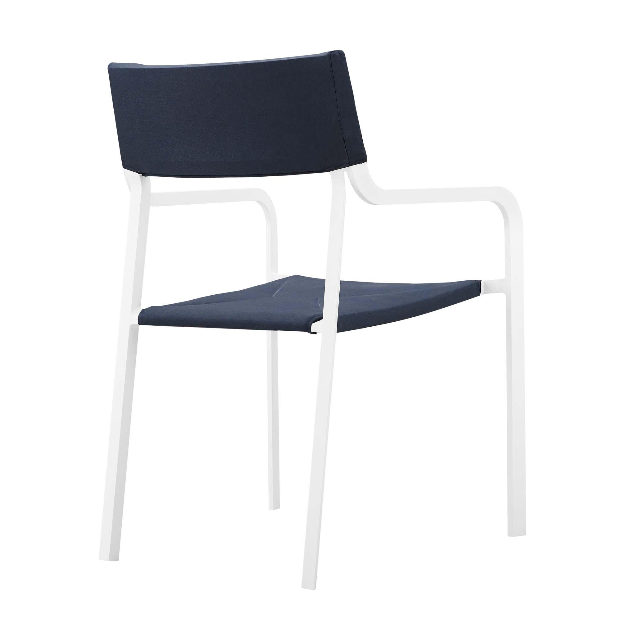 Modway Raleigh Outdoor Dining Table and 4 Chairs, White/Navy, large