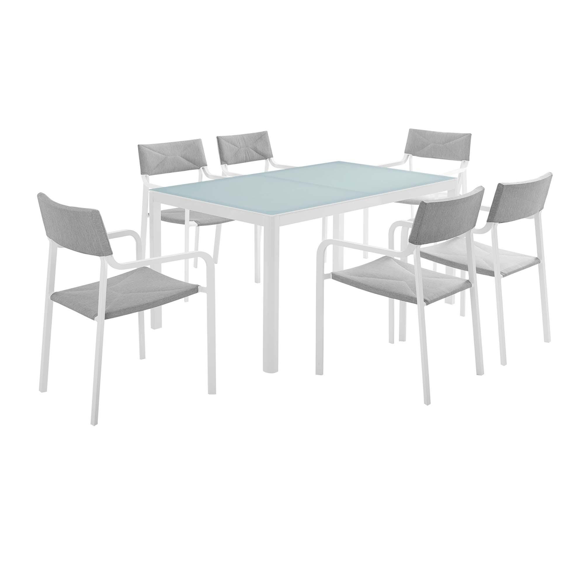 Modway Raleigh Outdoor Dining Table and 6 Chairs, White/Gray, large