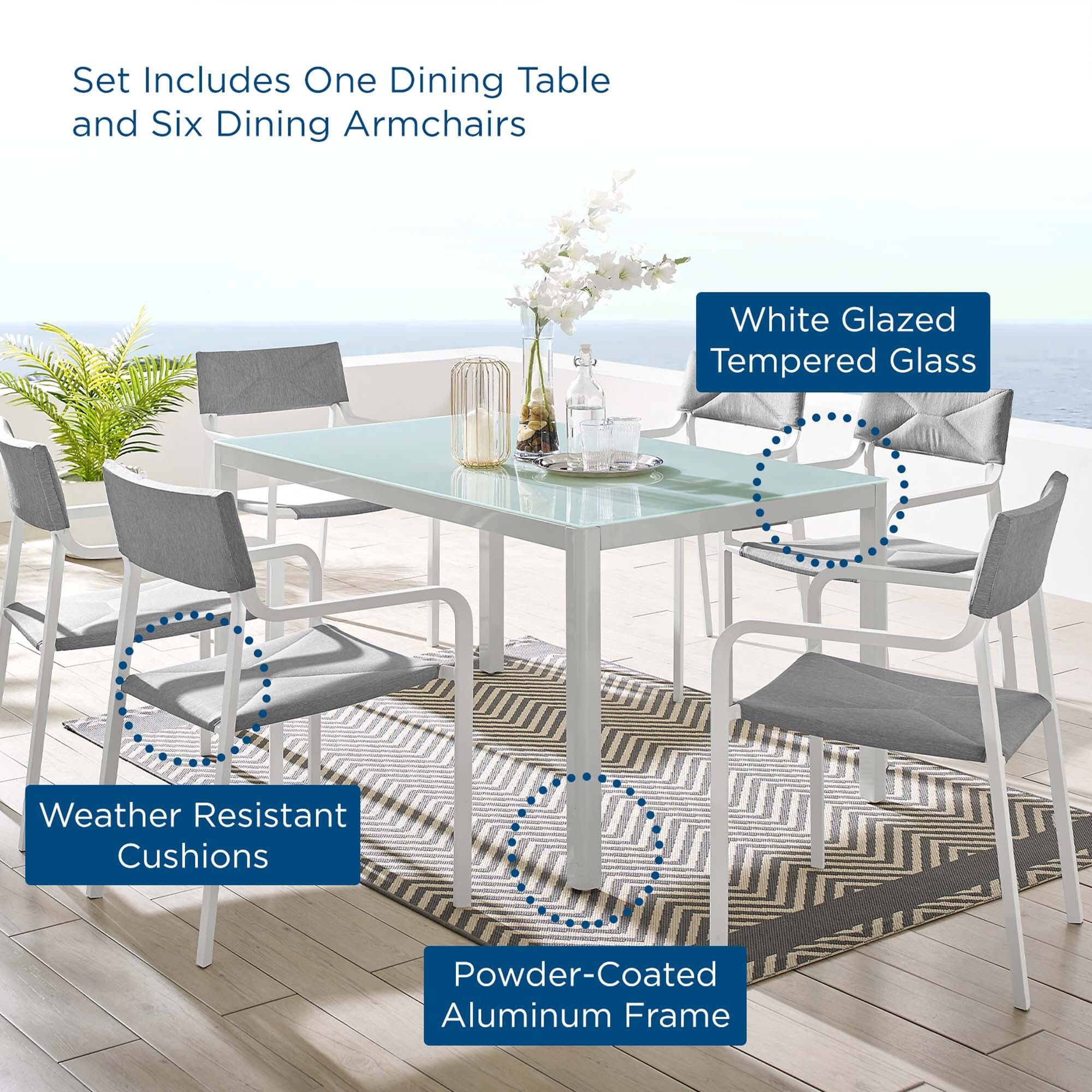 Modway Raleigh Outdoor Dining Table and 6 Chairs, White/Gray, large