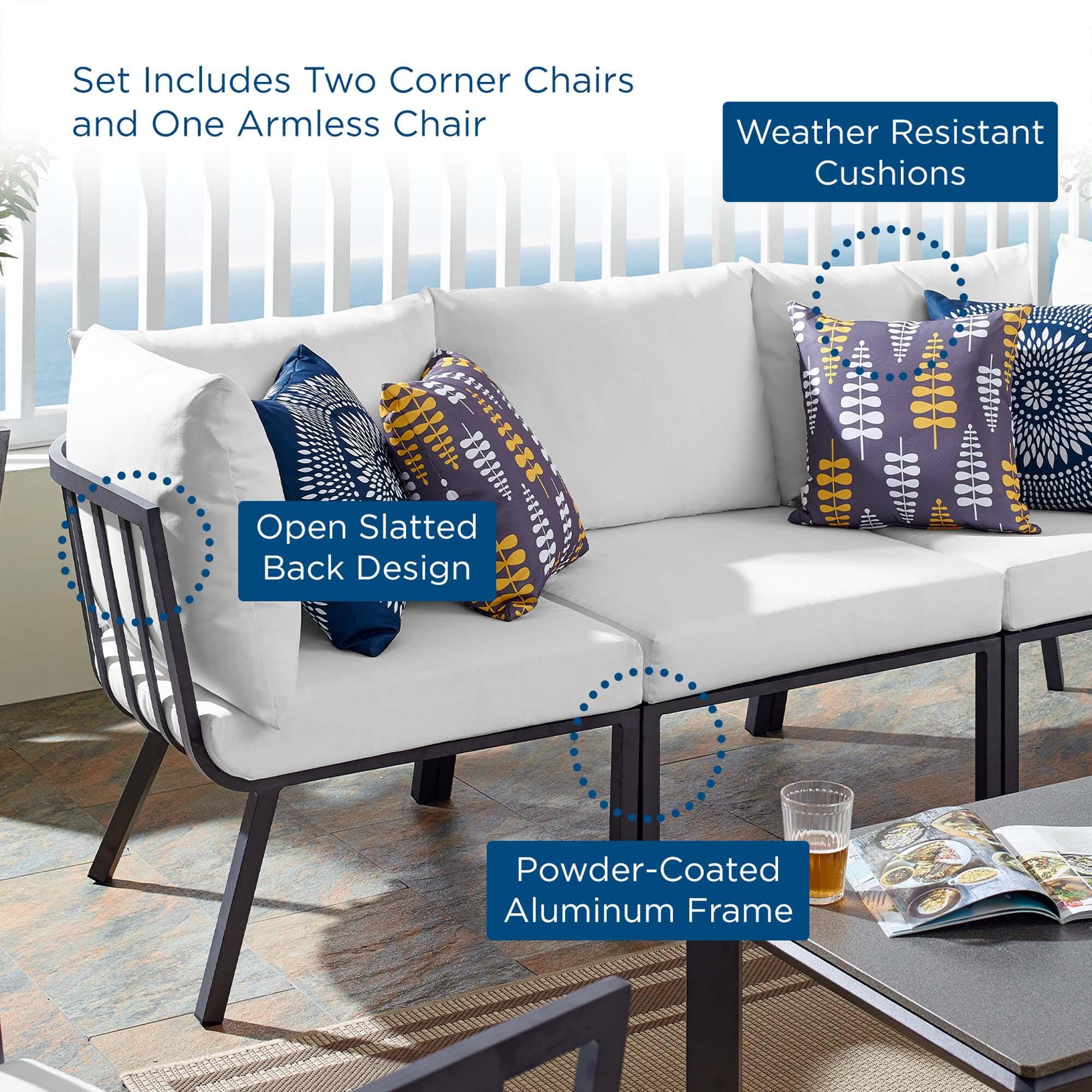 Modway Riverside 3-Piece Outdoor Sectional, Gray/White, large