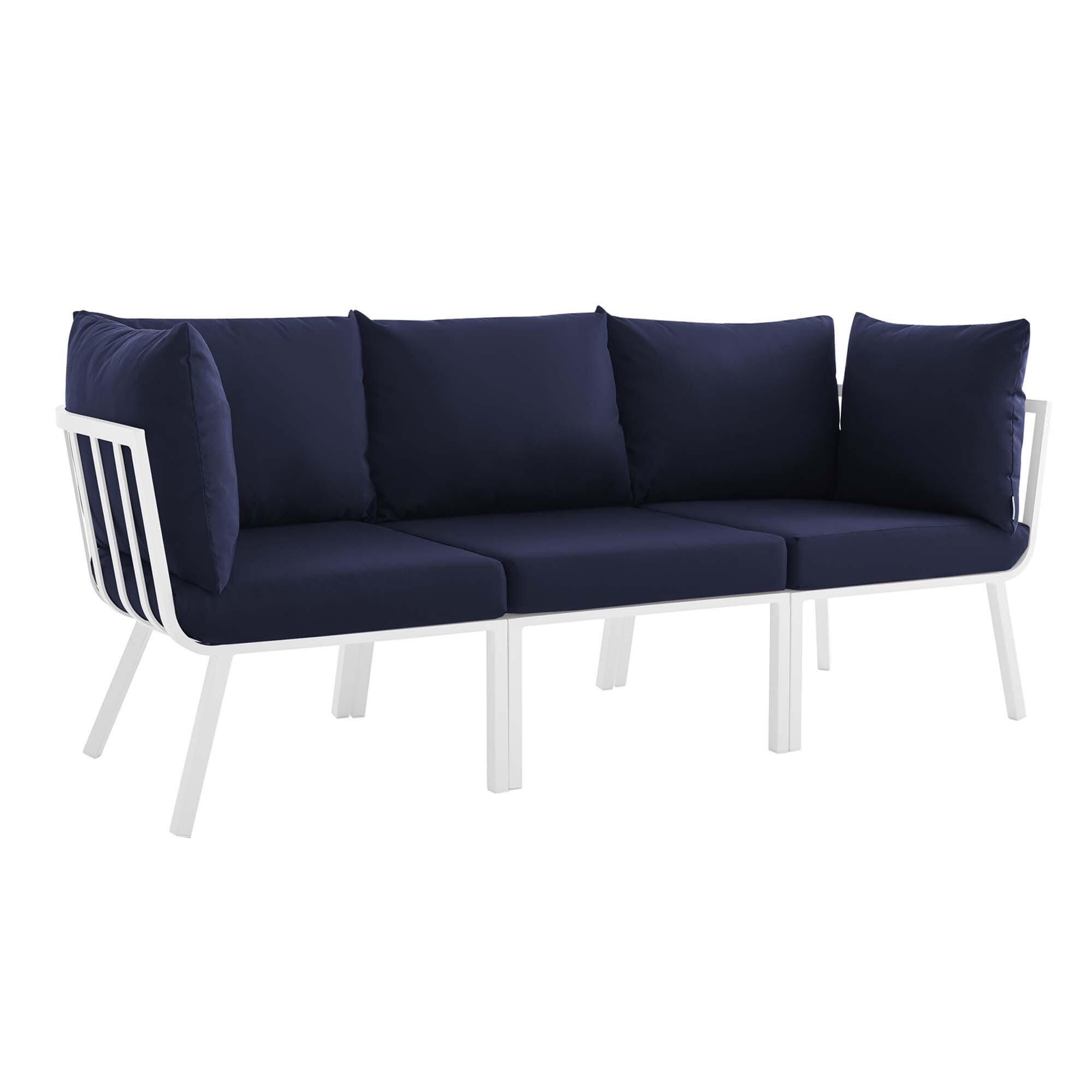 Modway Riverside 3-Piece Outdoor Sectional, White/Navy, large