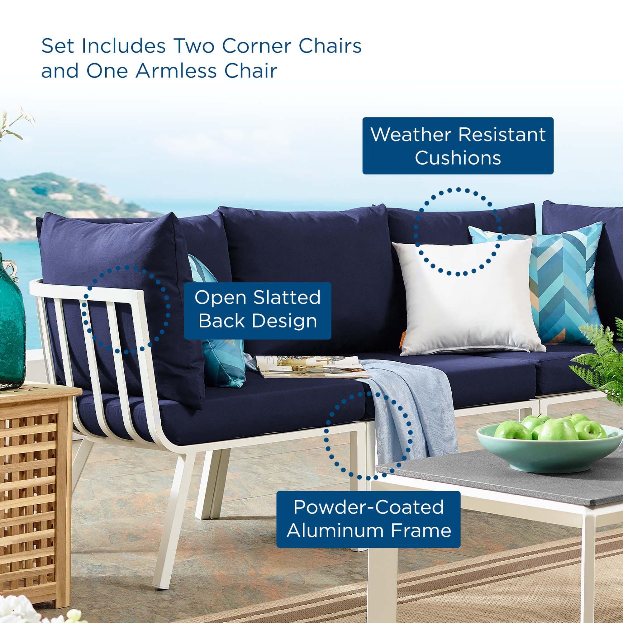 Modway Riverside 3-Piece Outdoor Sectional, White/Navy, large