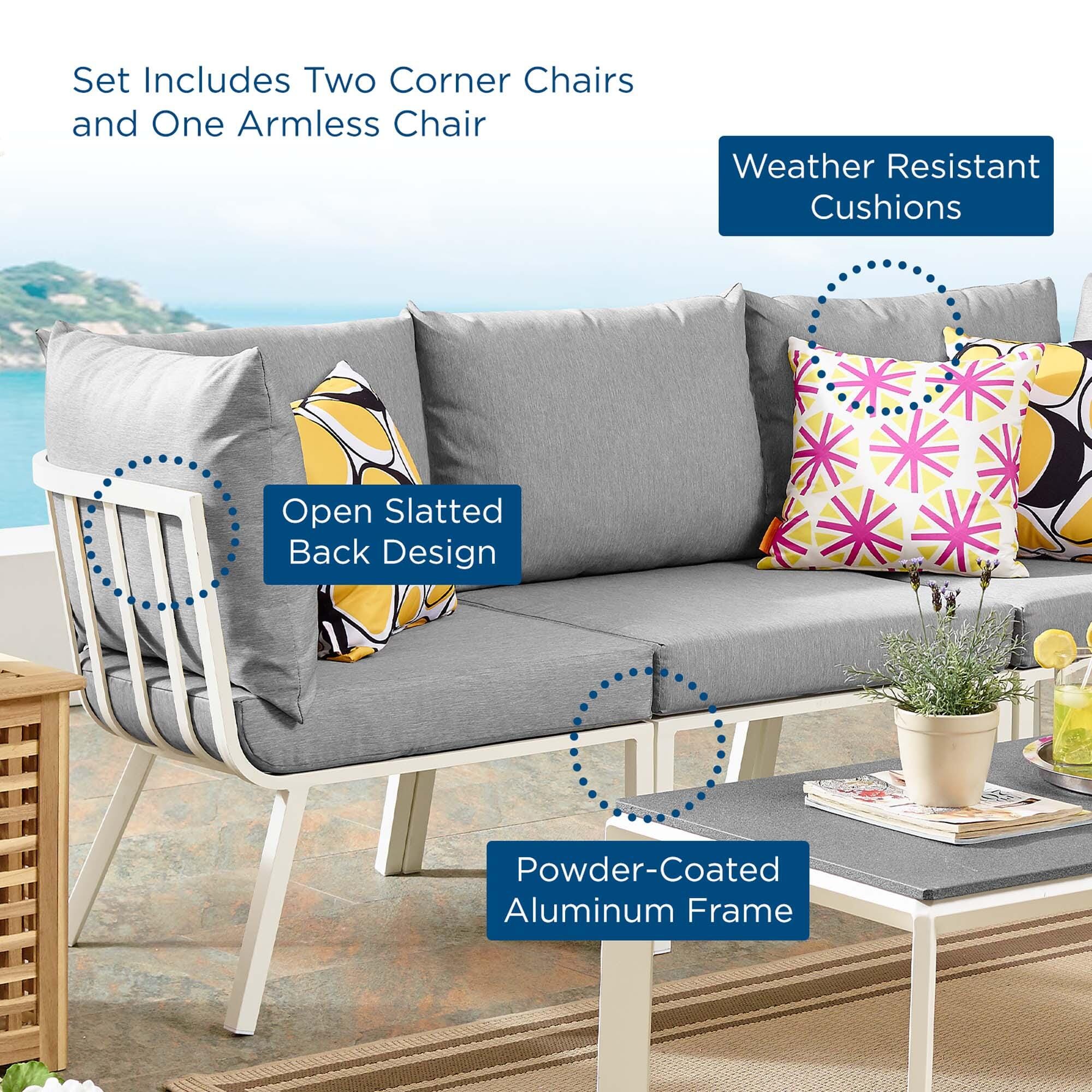 Modway Riverside 3-Piece Outdoor Sectional, White/Gray, large