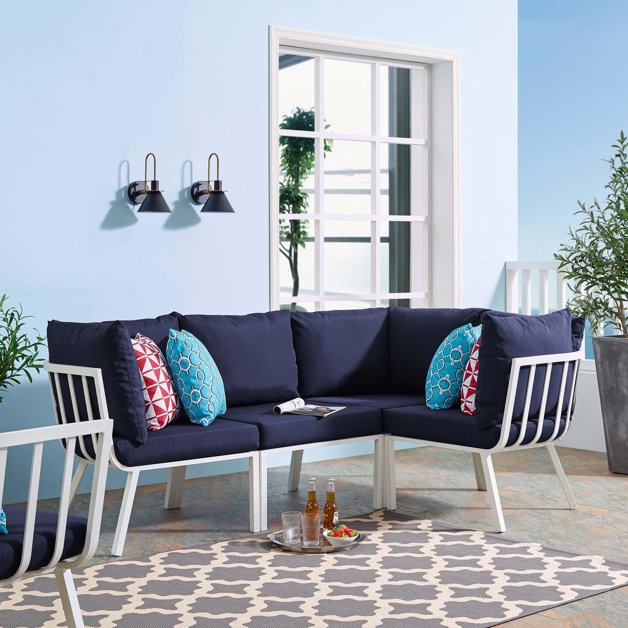 Modway Riverside 4-Piece Outdoor Sectional, White/Navy, large