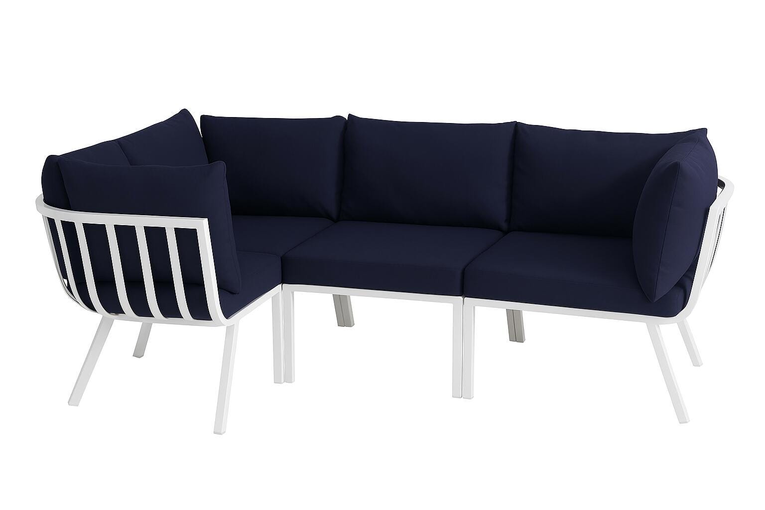 Modway Riverside 4-Piece Outdoor Sectional, White/Navy, large