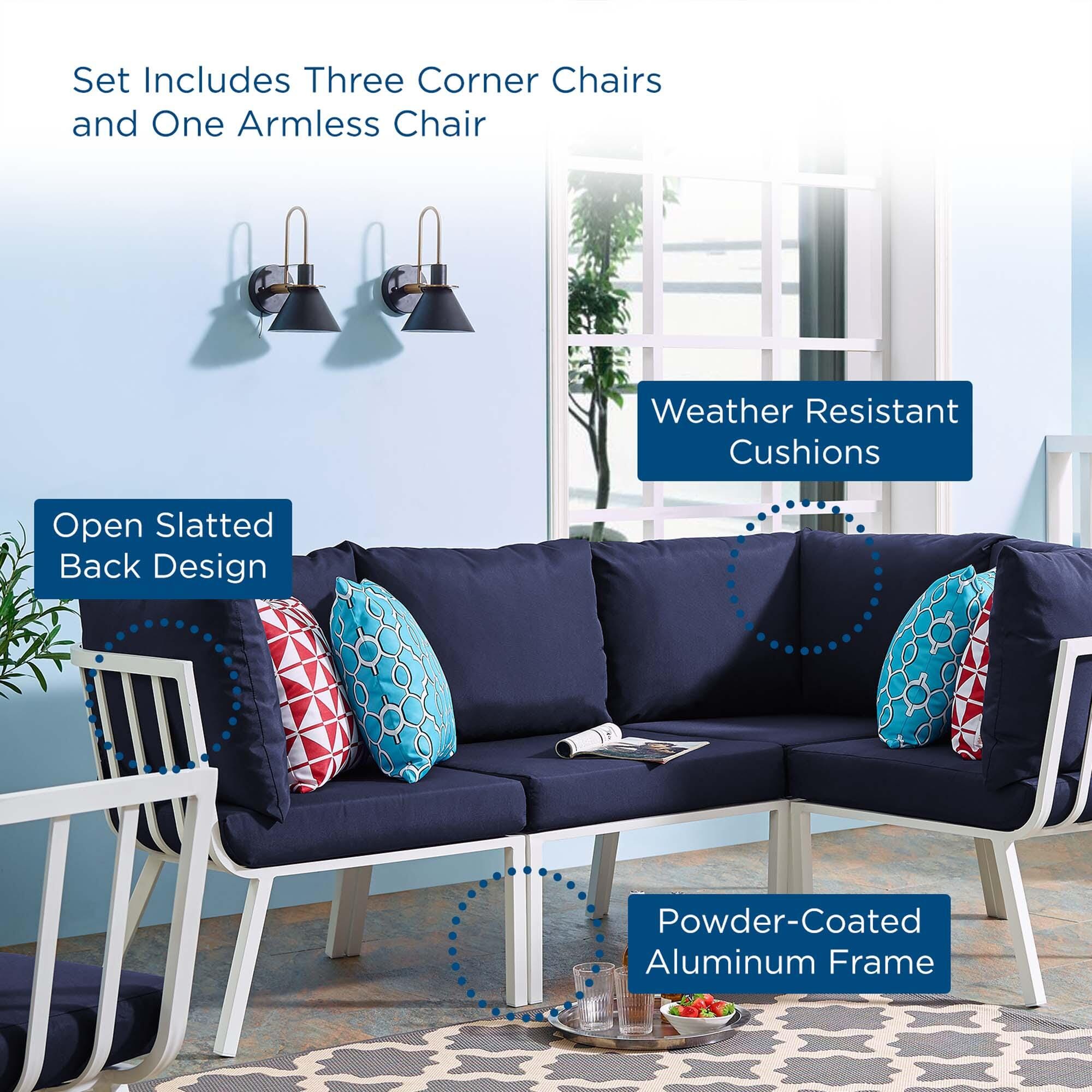 Modway Riverside 4-Piece Outdoor Sectional, White/Navy, large