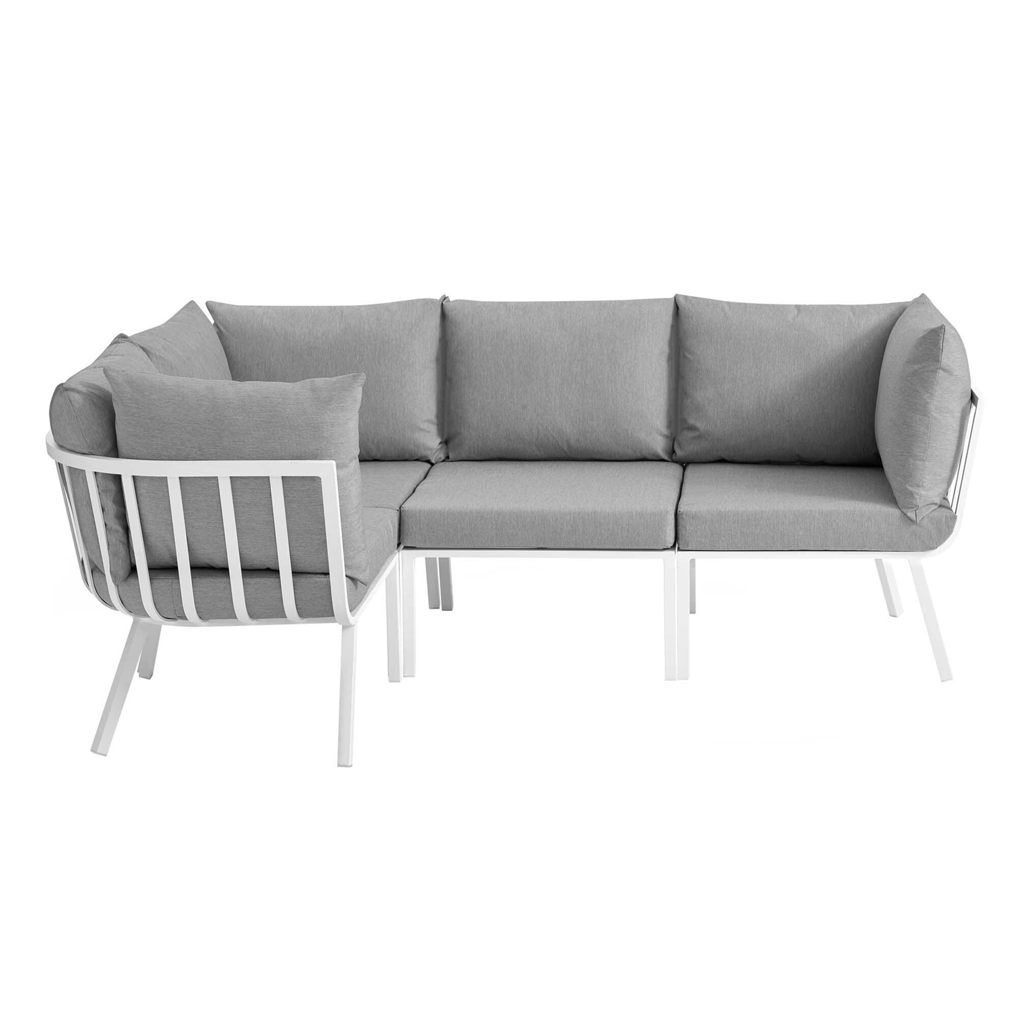 Modway Riverside 4-Piece Outdoor Sectional, White/Gray, large