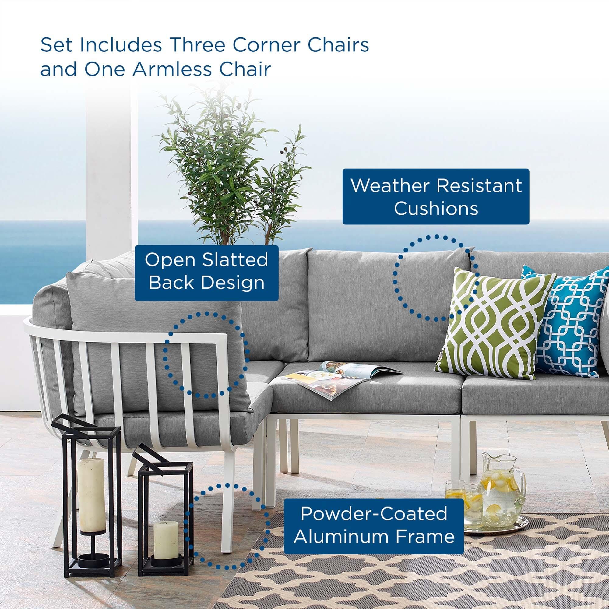 Modway Riverside 4-Piece Outdoor Sectional, White/Gray, large