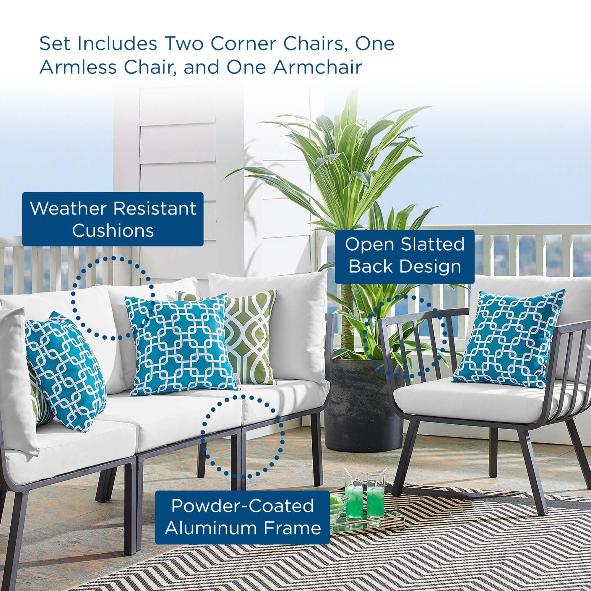 Modway Riverside Outdoor Sofa and Armchair, Gray/White, large