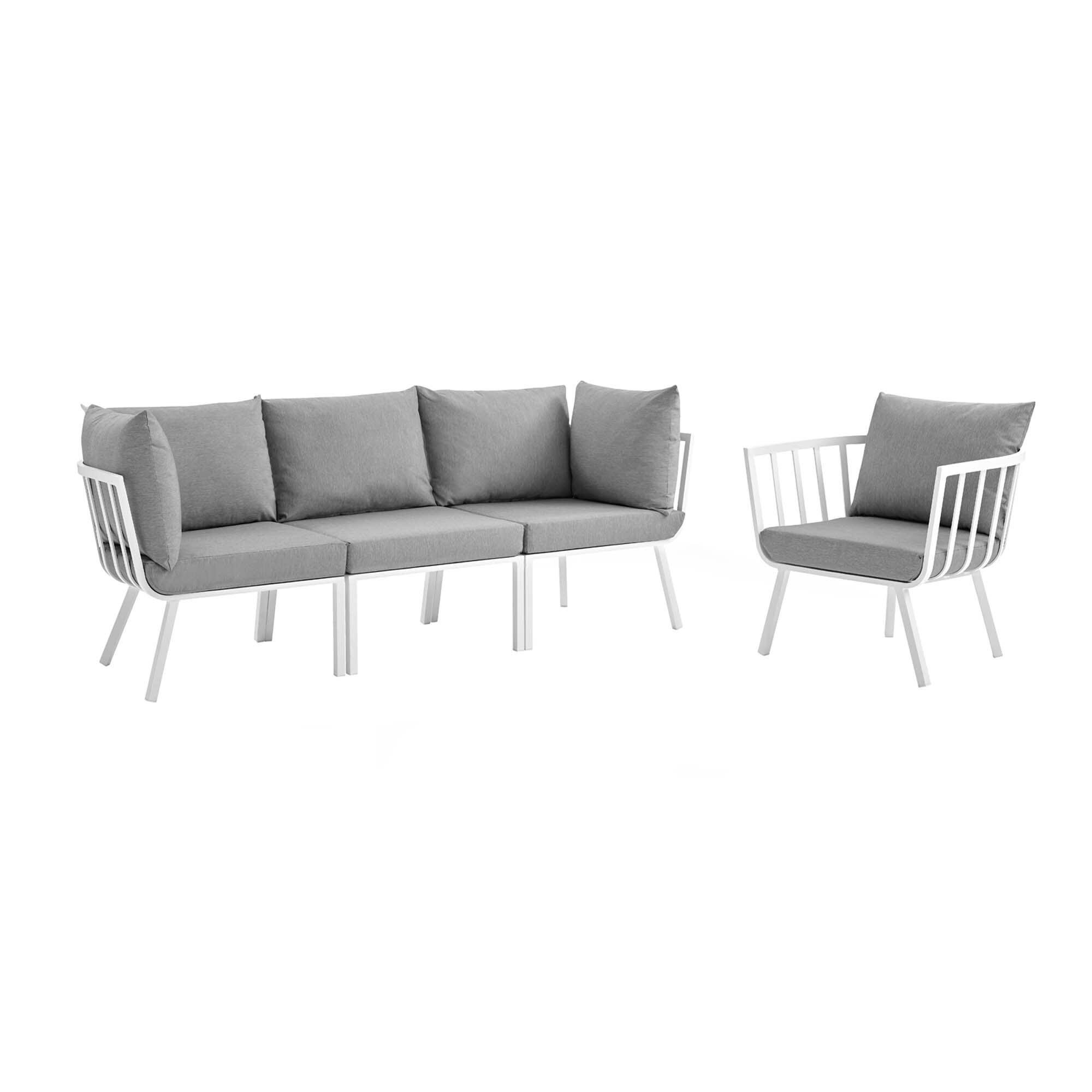 Modway Riverside Outdoor Sofa and Armchair, White/Gray, large