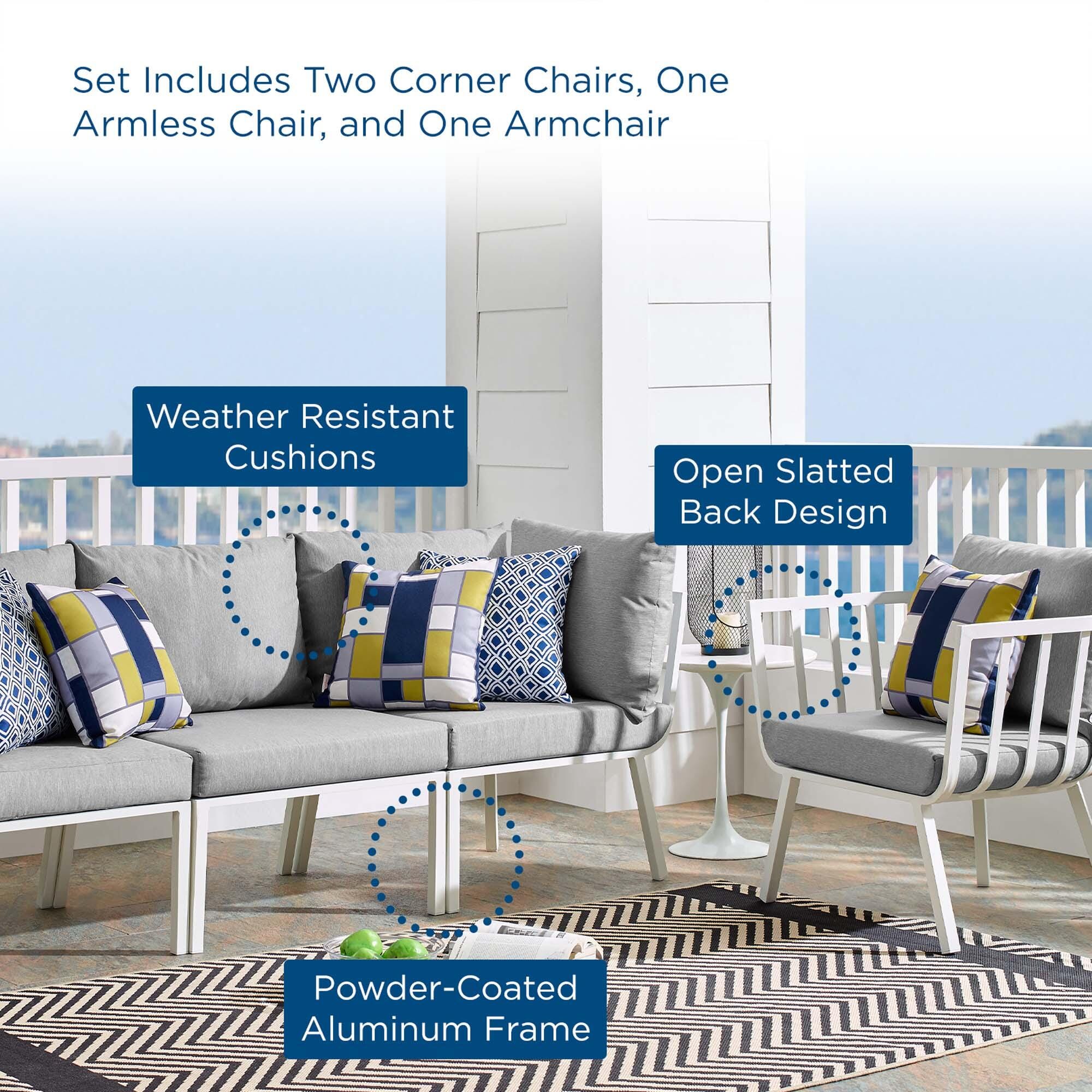 Modway Riverside Outdoor Sofa and Armchair, White/Gray, large