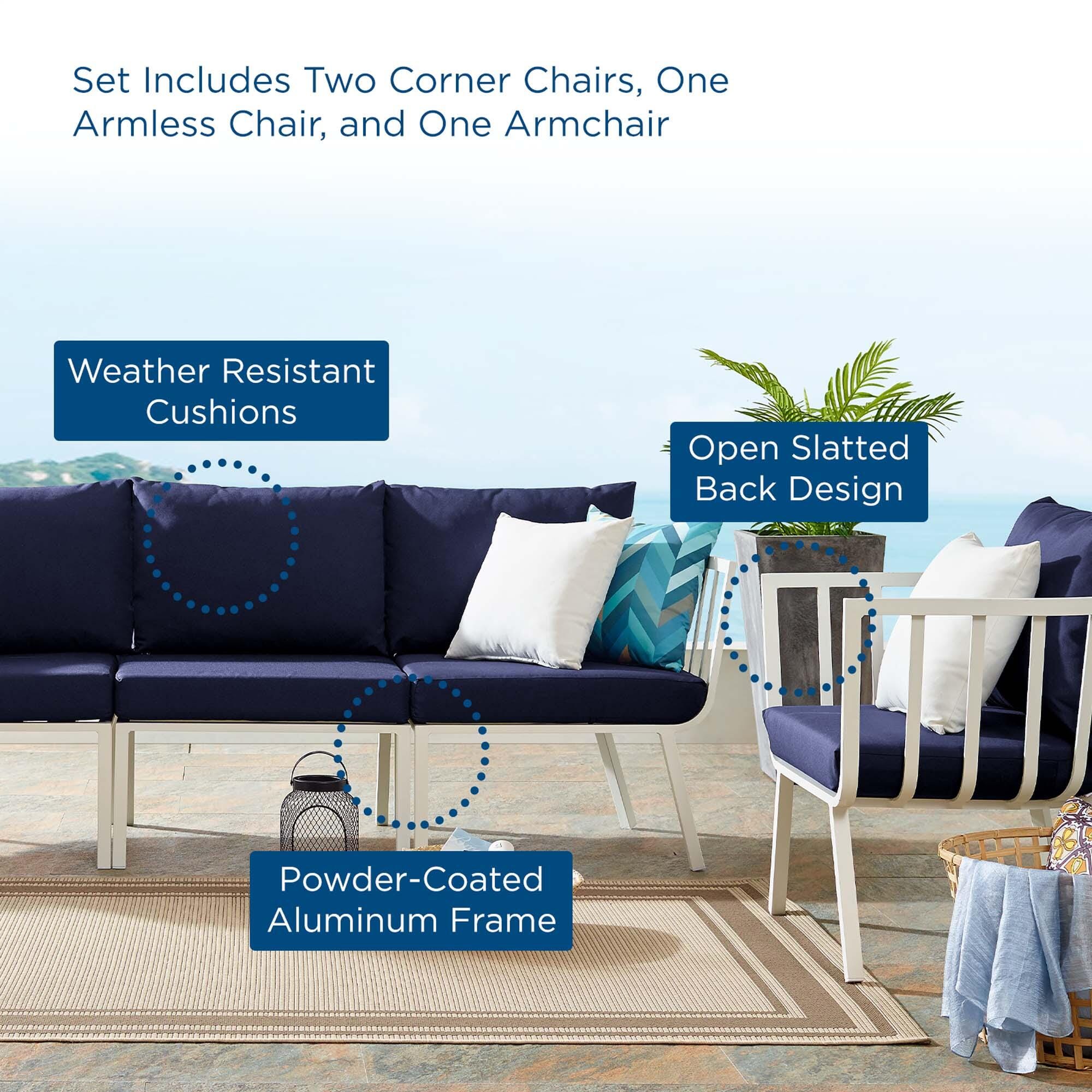 Modway Riverside Outdoor Sofa and Armchair, White/Navy, large