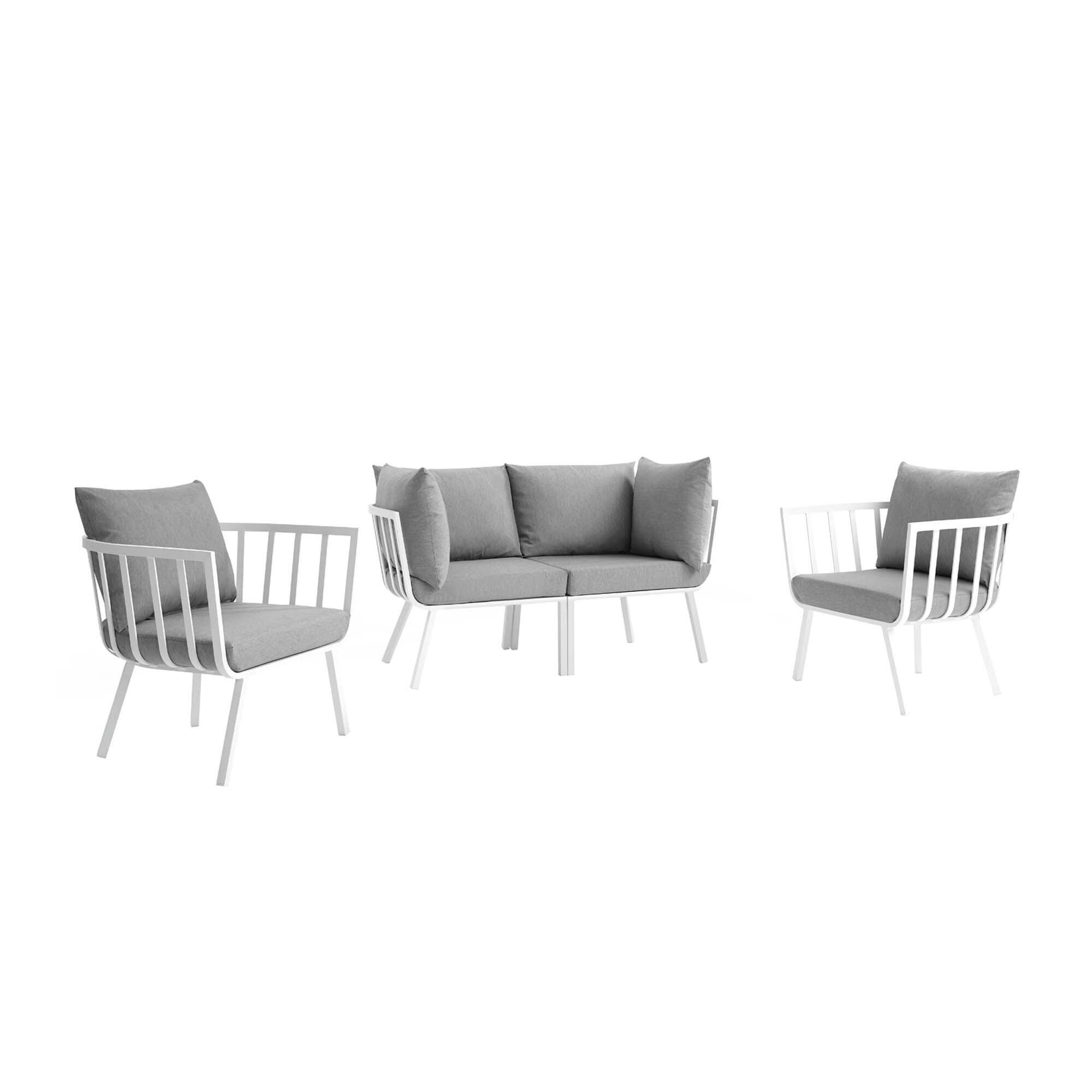 Modway Riverside Outdoor Loveseat and 2 Armchair, White/Gray, large