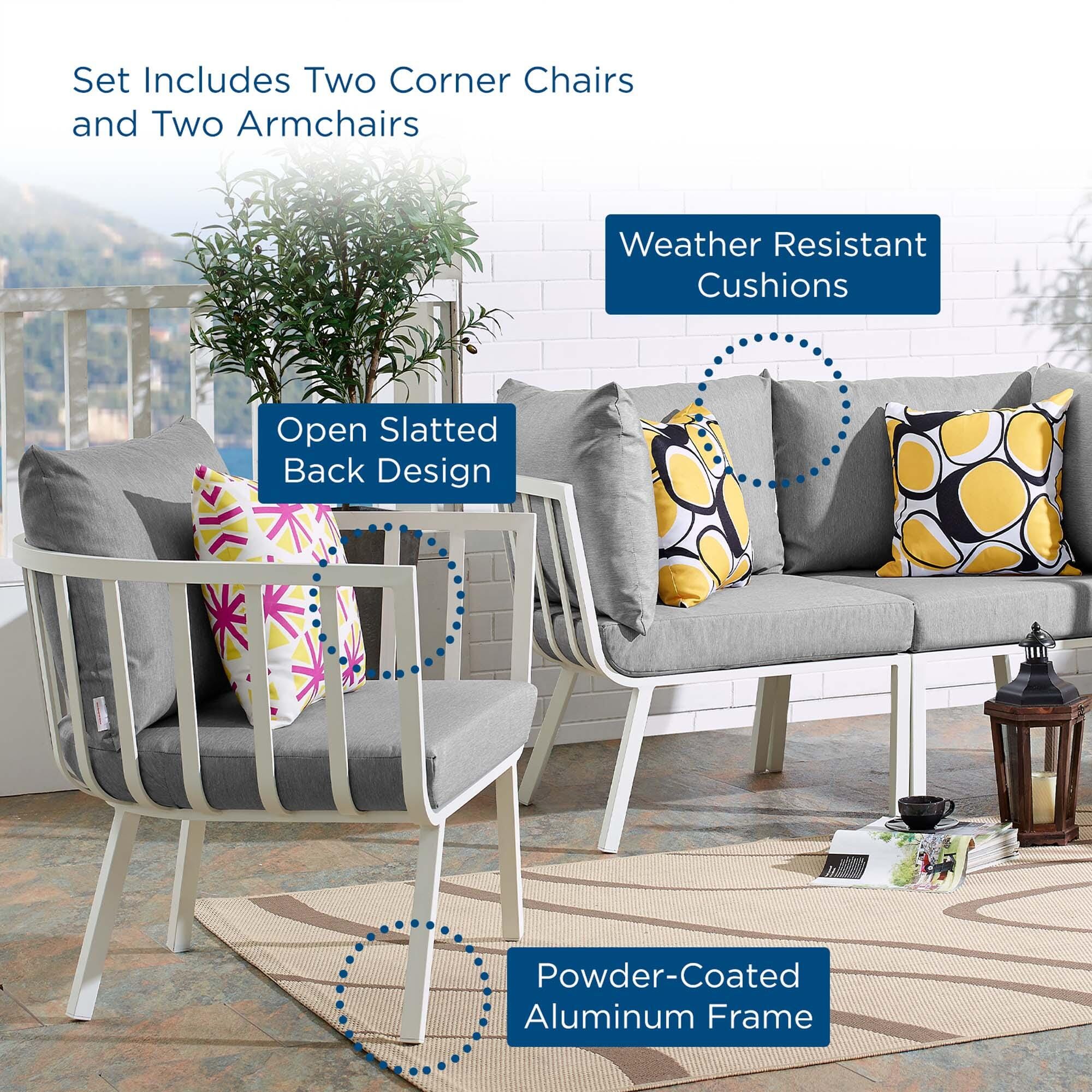 Modway Riverside Outdoor Loveseat and 2 Armchair, White/Gray, large