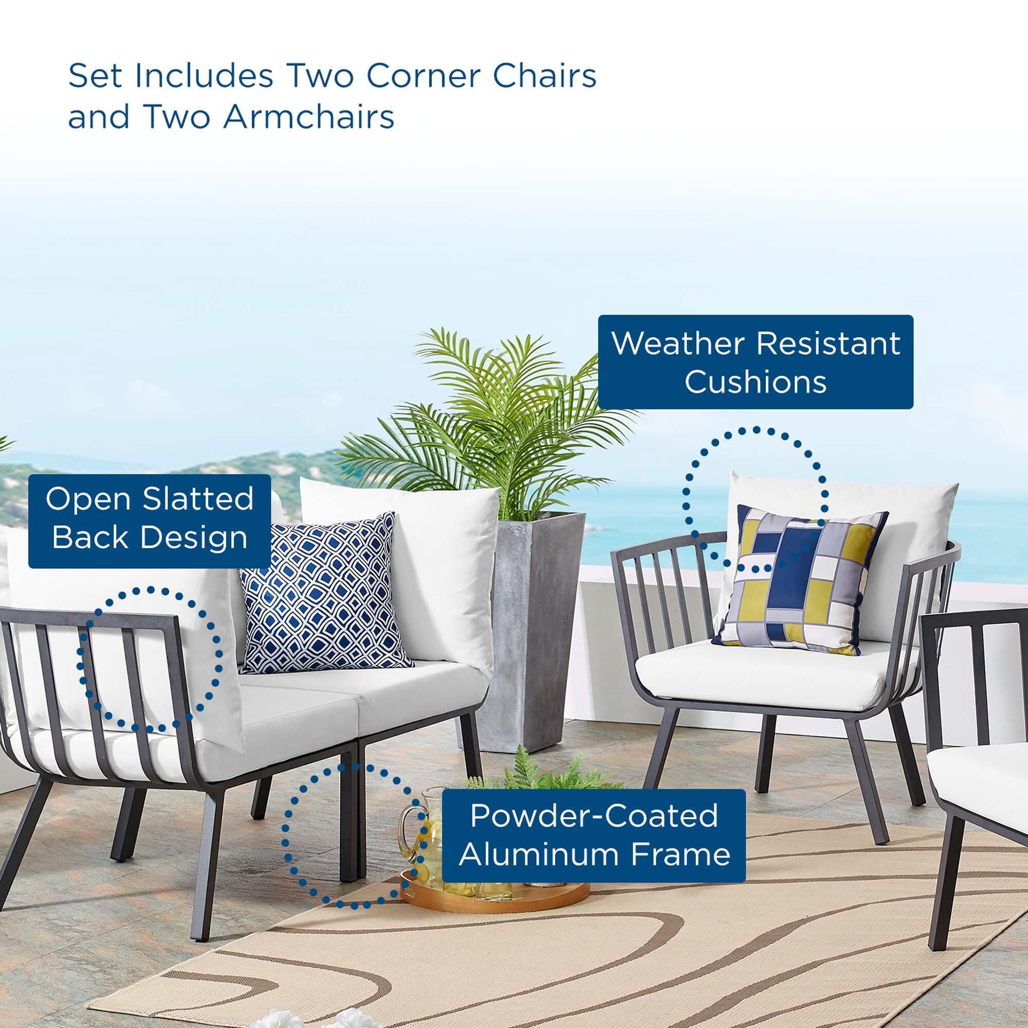 Modway Riverside Outdoor Loveseat and 2 Armchair, Gray/White, large