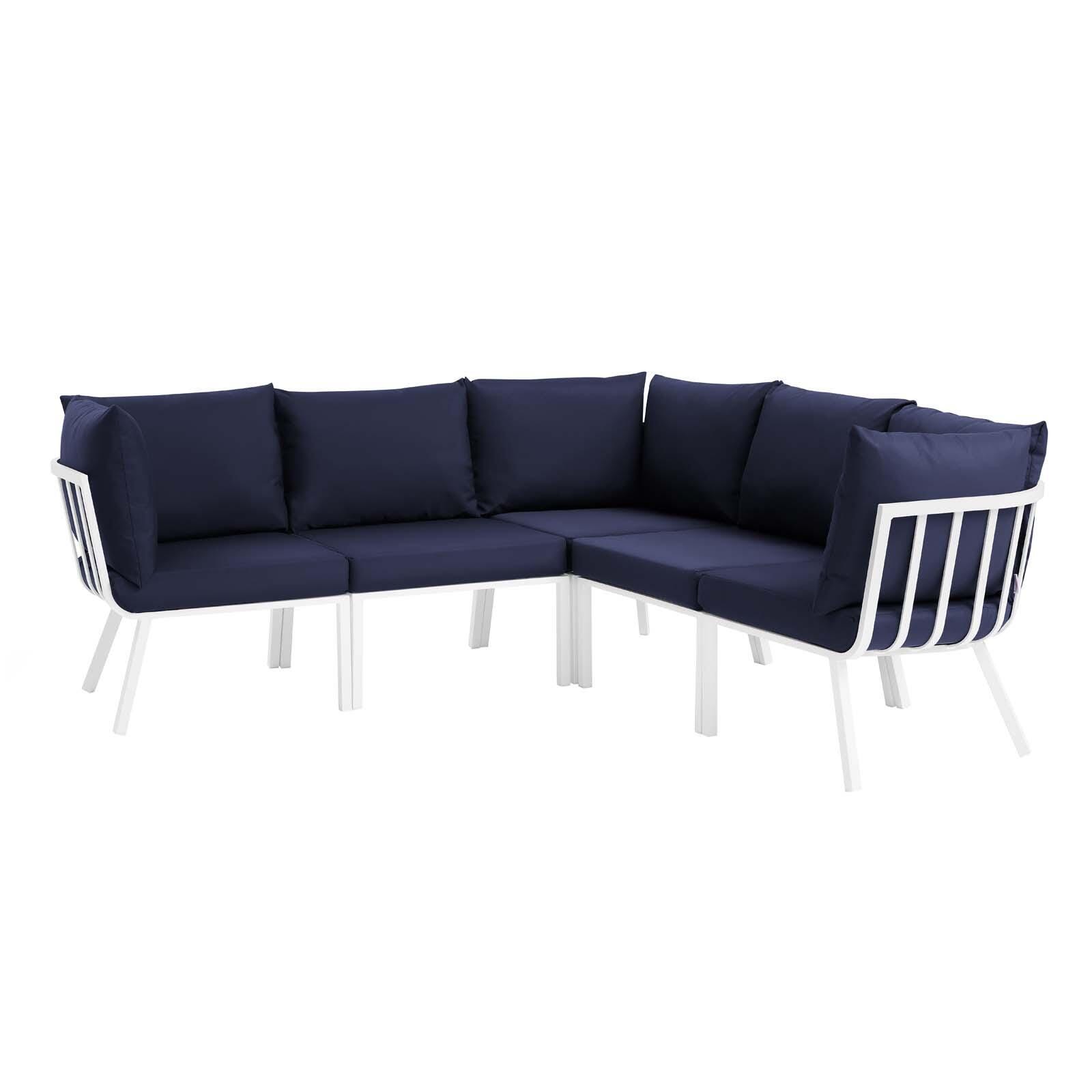 Modway Riverside 5-Piece Outdoor Sectional, White/Navy, large
