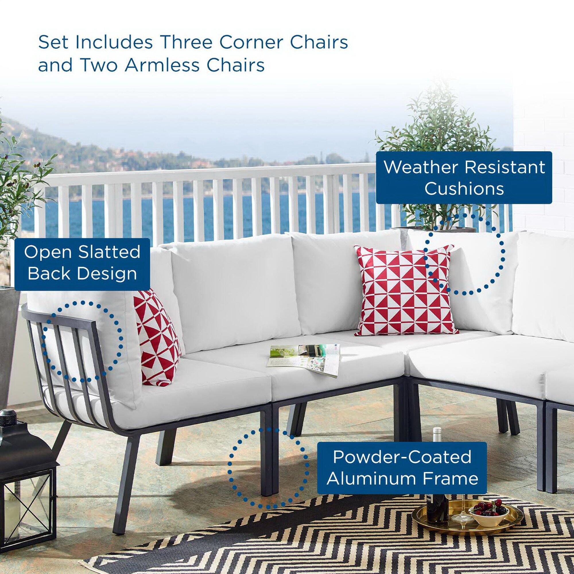 Modway Riverside 5-Piece Outdoor Sectional, Gray/White, large