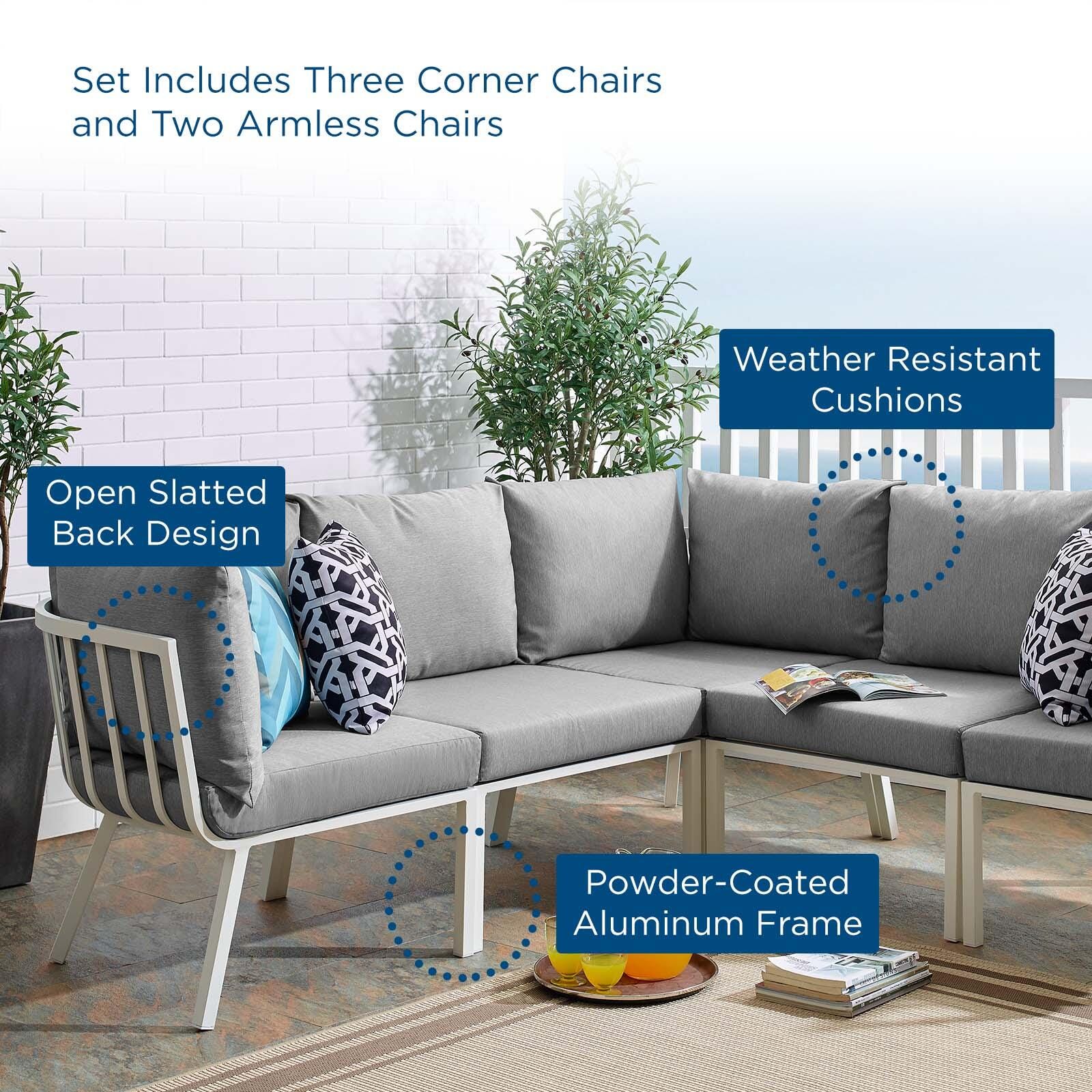 Modway Riverside 5-Piece Outdoor Sectional, White/Gray, large
