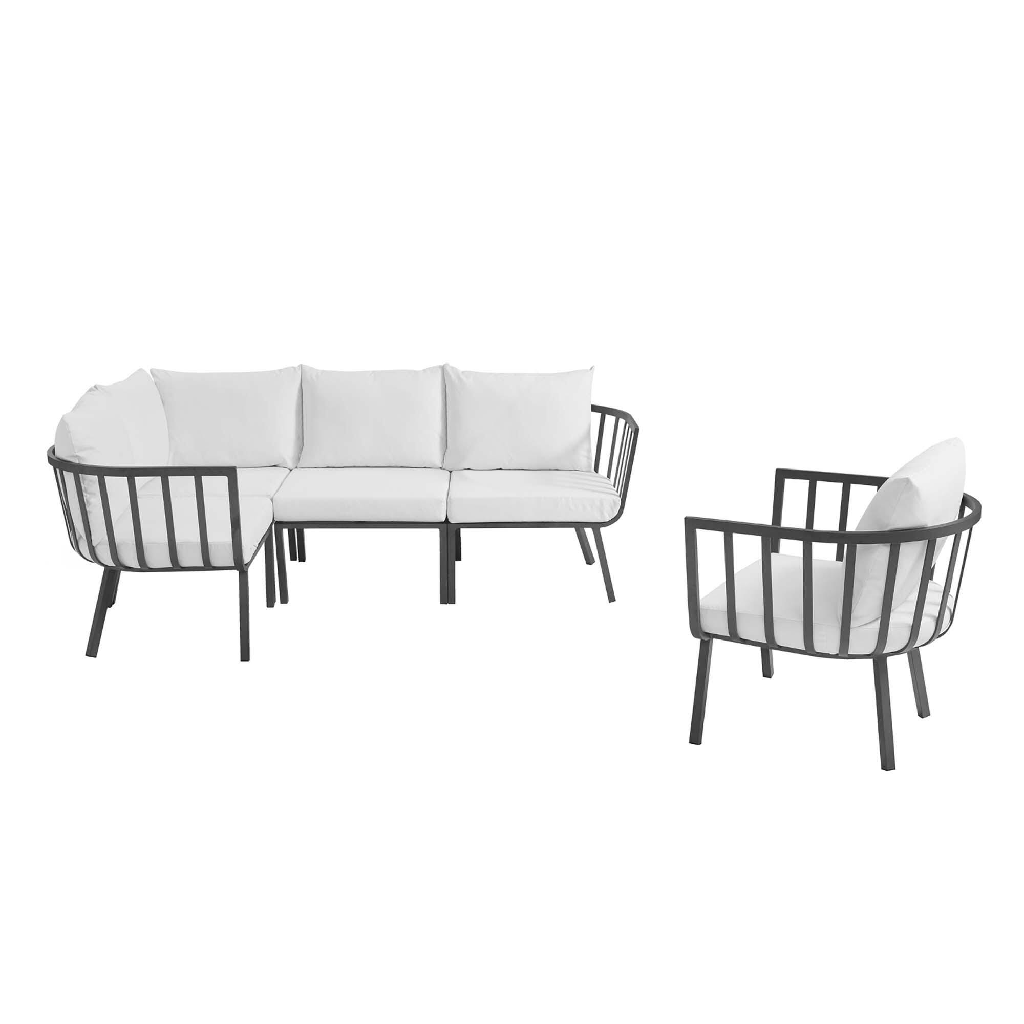 Modway Riverside 5-Piece Outdoor Patio Sectional Set, Gray/White, large