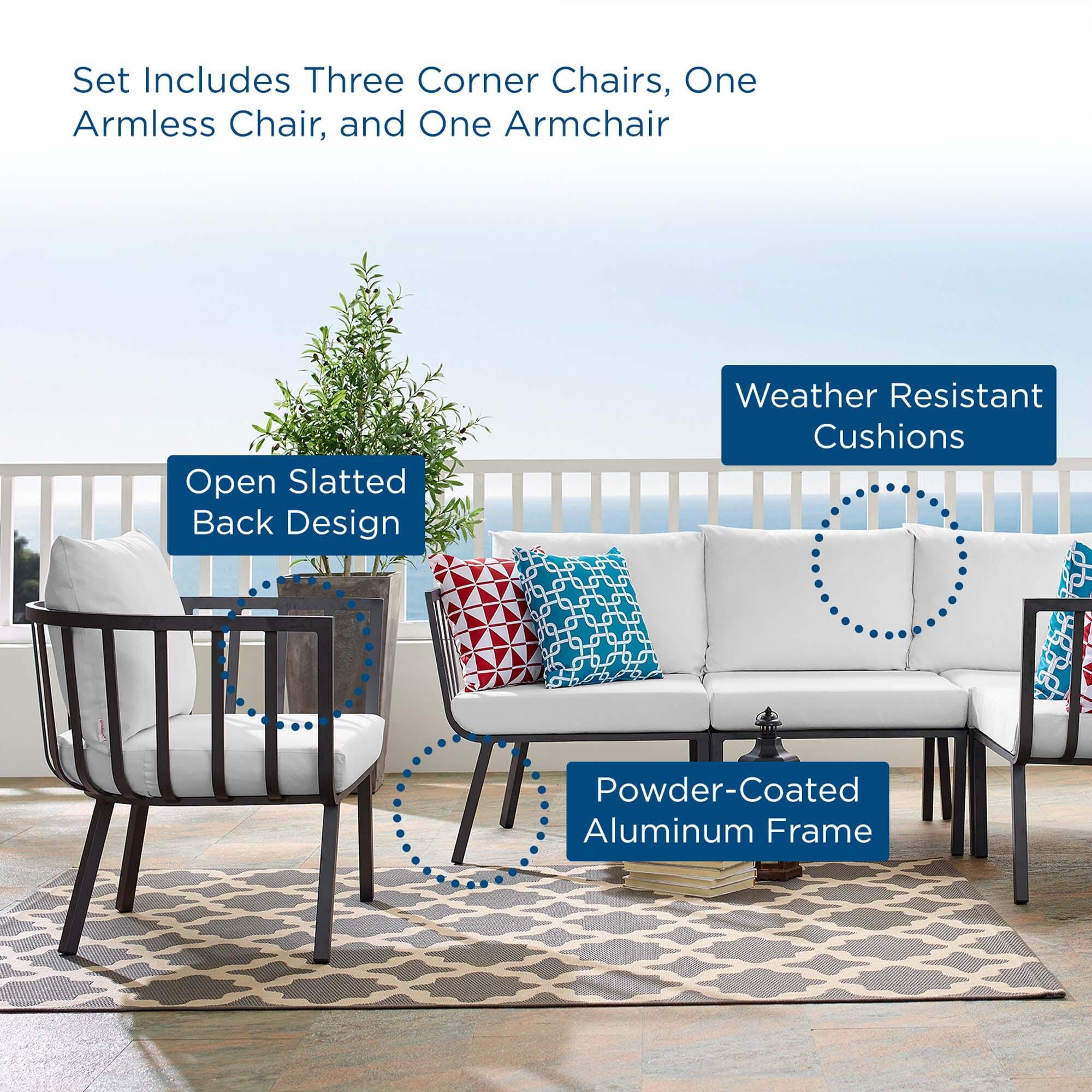 Modway Riverside 5-Piece Outdoor Patio Sectional Set, Gray/White, large
