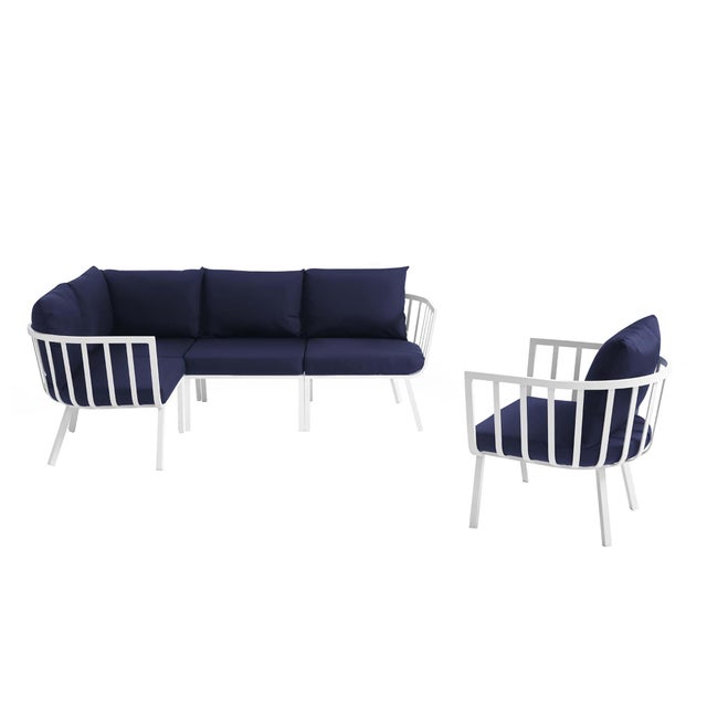 Modway Riverside 5-Piece Outdoor Patio Sectional Set, White/Navy