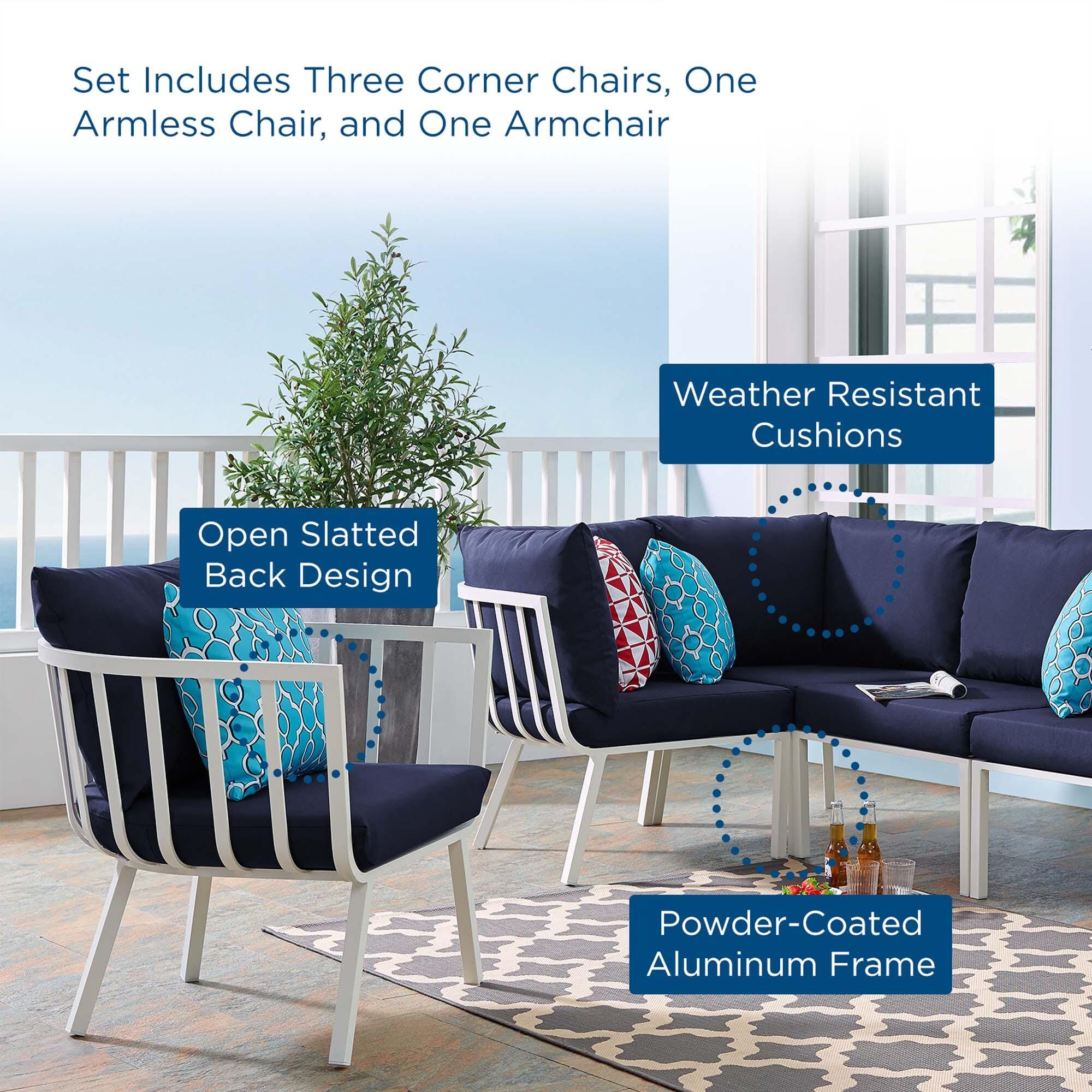 Modway Riverside 5-Piece Outdoor Patio Sectional Set, White/Navy, large
