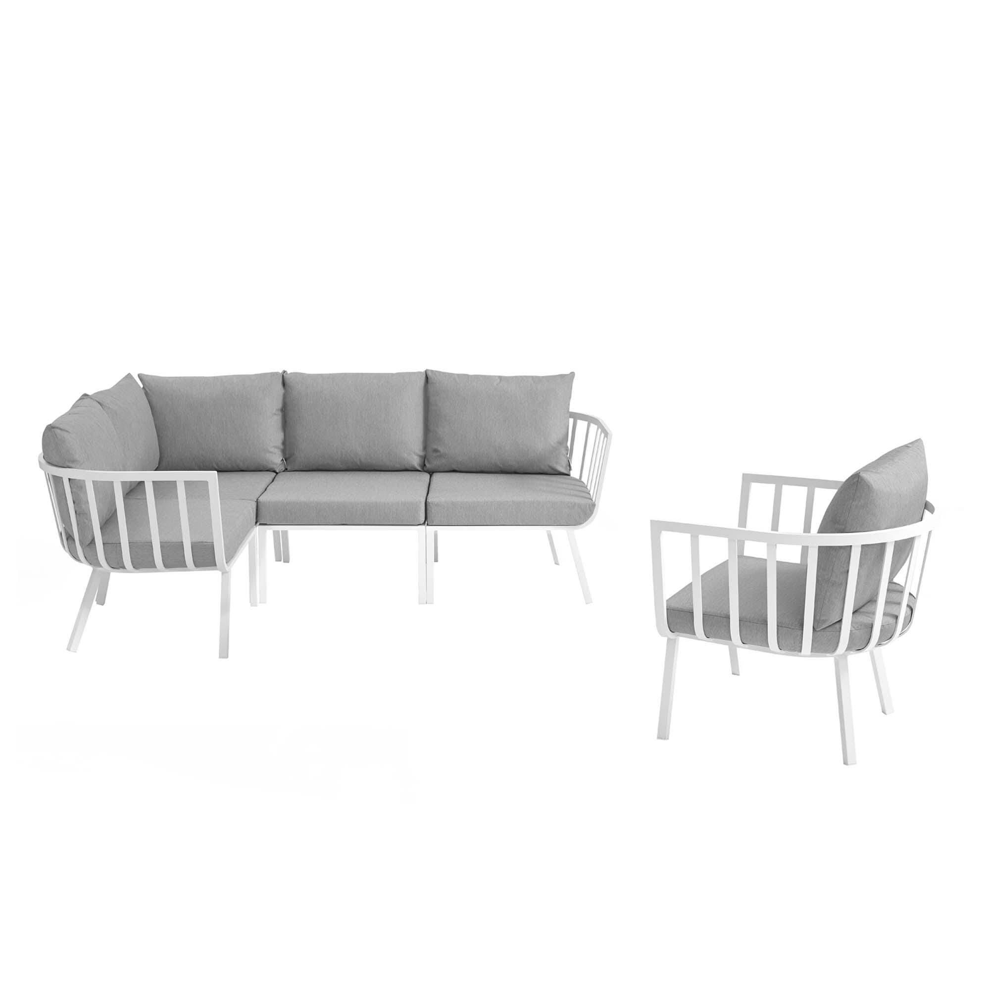 Modway Riverside 5-Piece Outdoor Patio Sectional Set, White/Gray, large