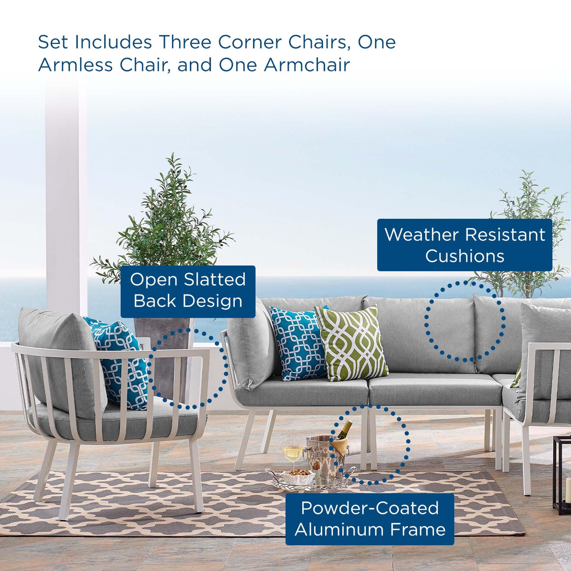 Modway Riverside 5-Piece Outdoor Patio Sectional Set, White/Gray, large