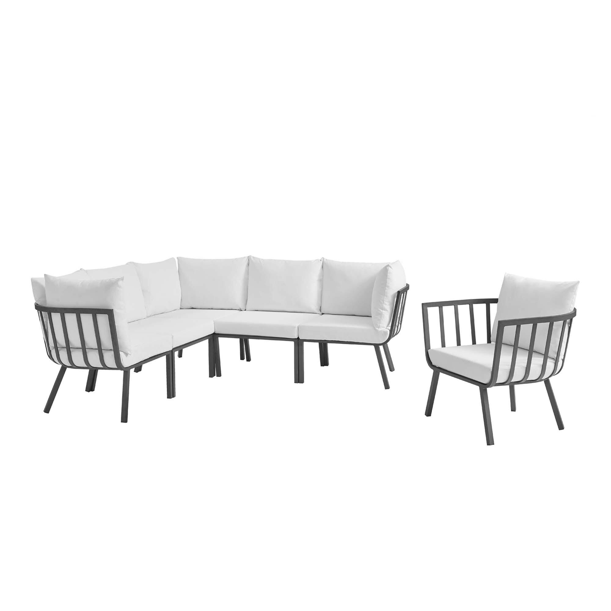 Modway Riverside 6-Piece Outdoor Sectional Set, Gray/White, large