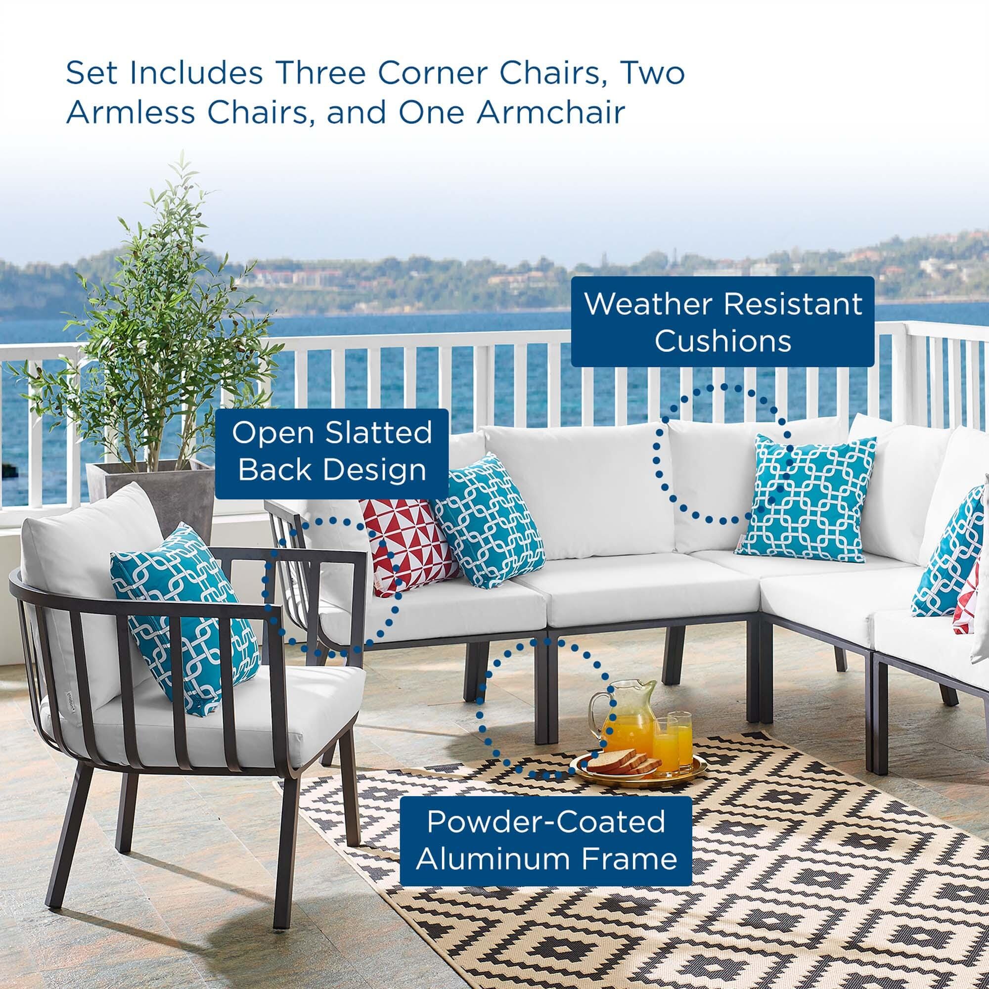 Modway Riverside 6-Piece Outdoor Sectional Set, Gray/White, large