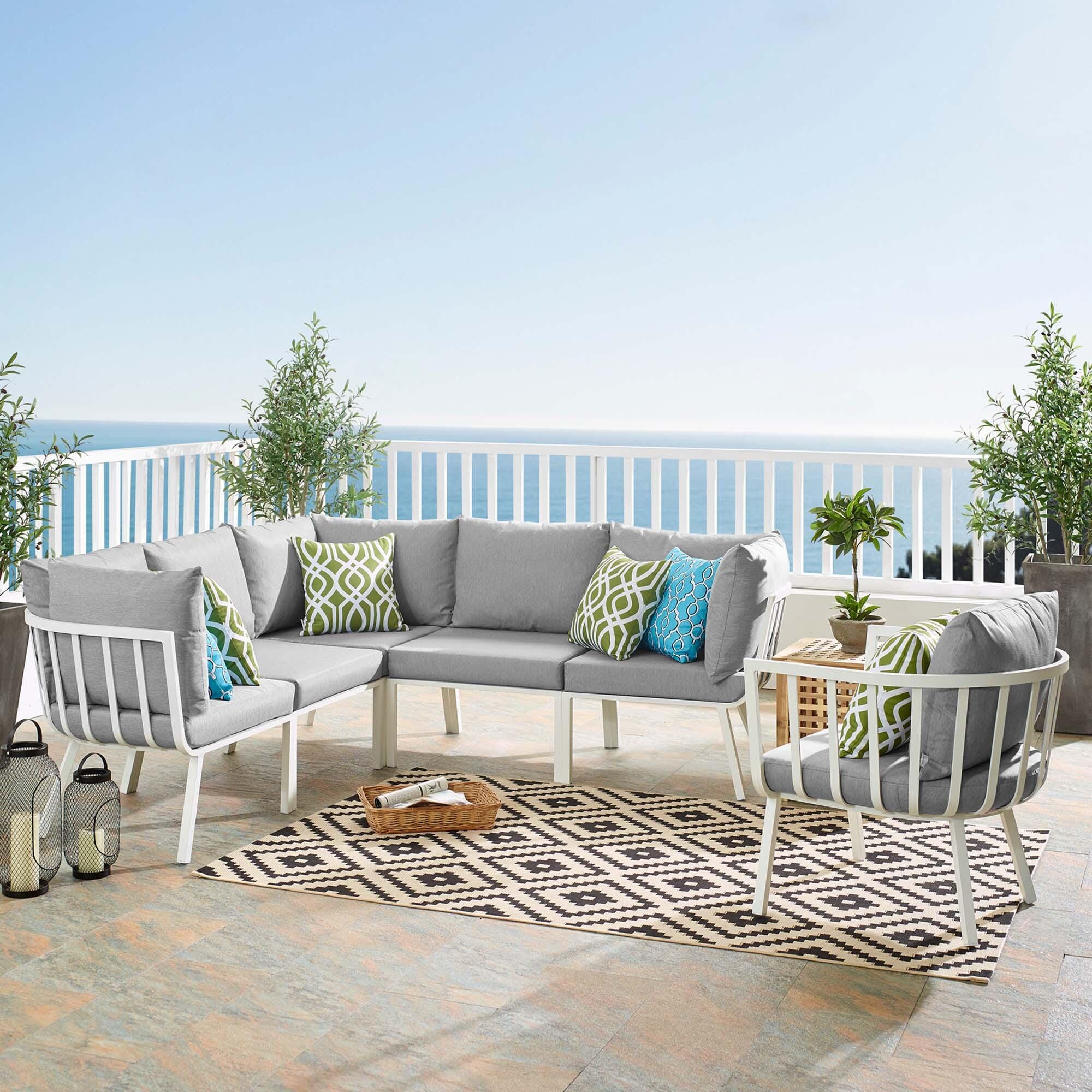 Modway Riverside 6-Piece Outdoor Sectional Set, White/Gray, rollover