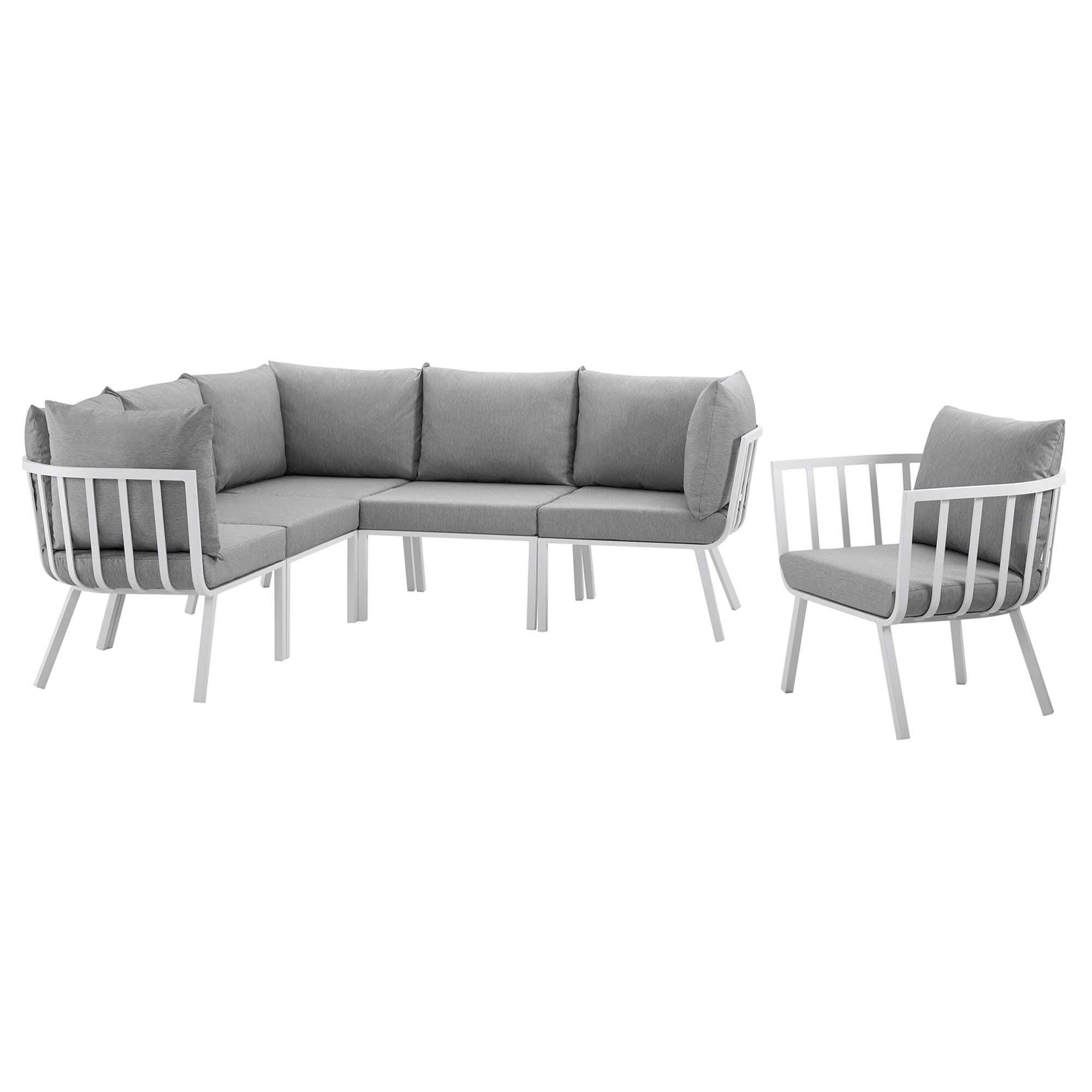 Modway Riverside 6-Piece Outdoor Sectional Set, White/Gray, large