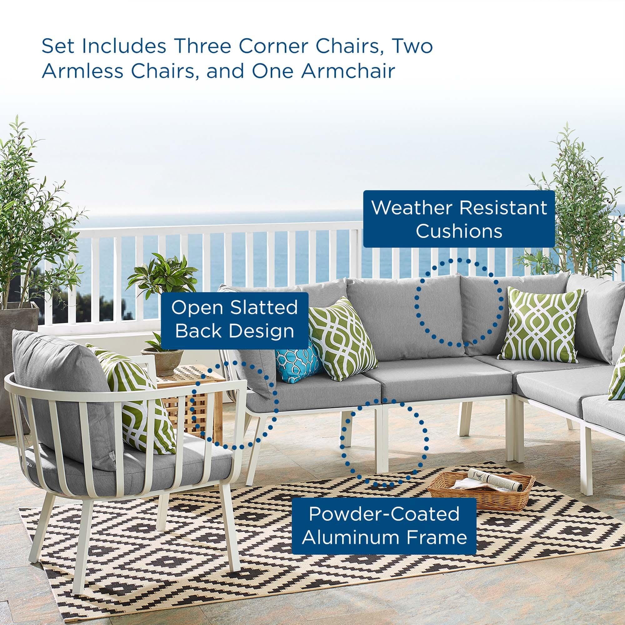 Modway Riverside 6-Piece Outdoor Sectional Set, White/Gray, large