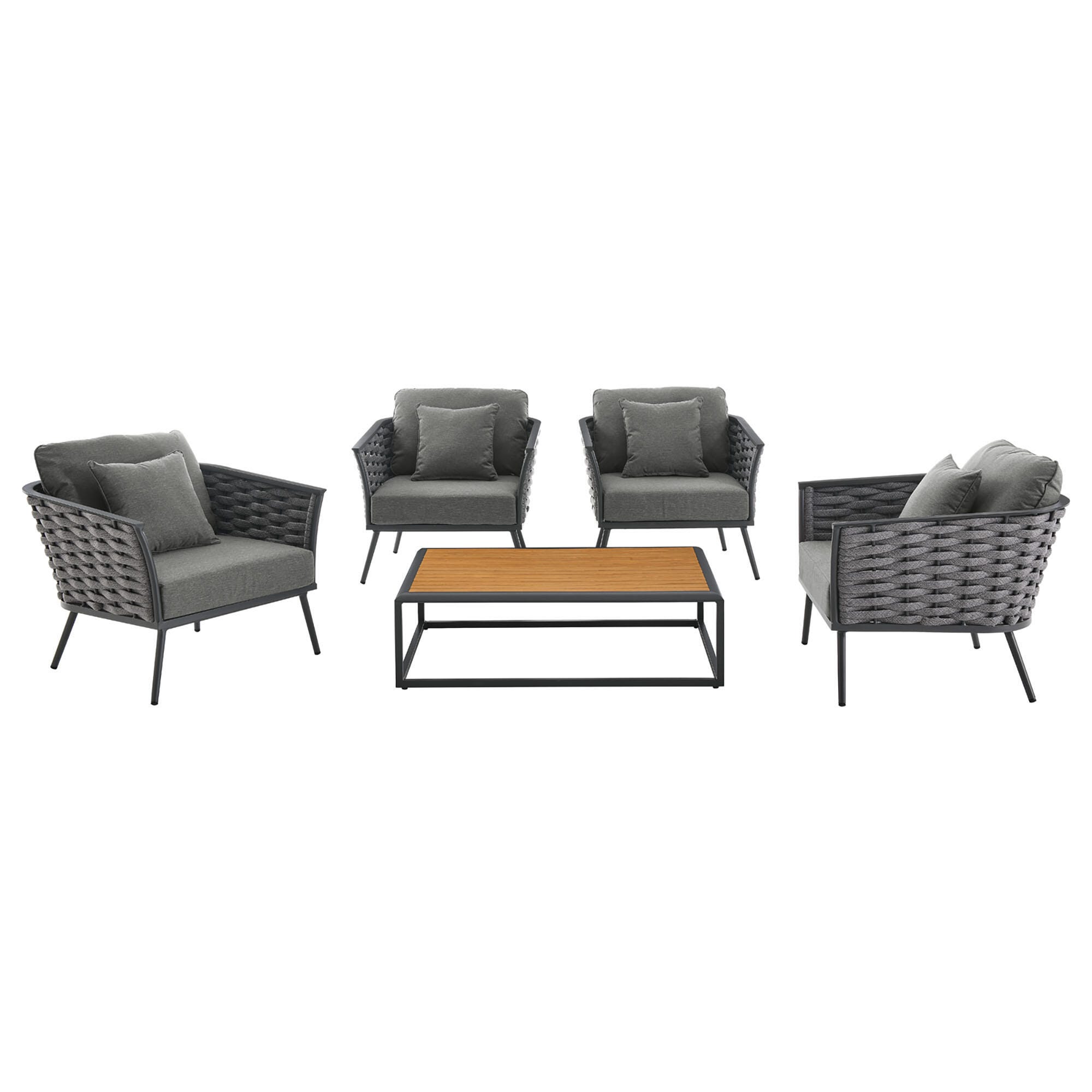 Modway Stance Outdoor Coffee Table and 4 Armchairs, Gray/Charcoal, large