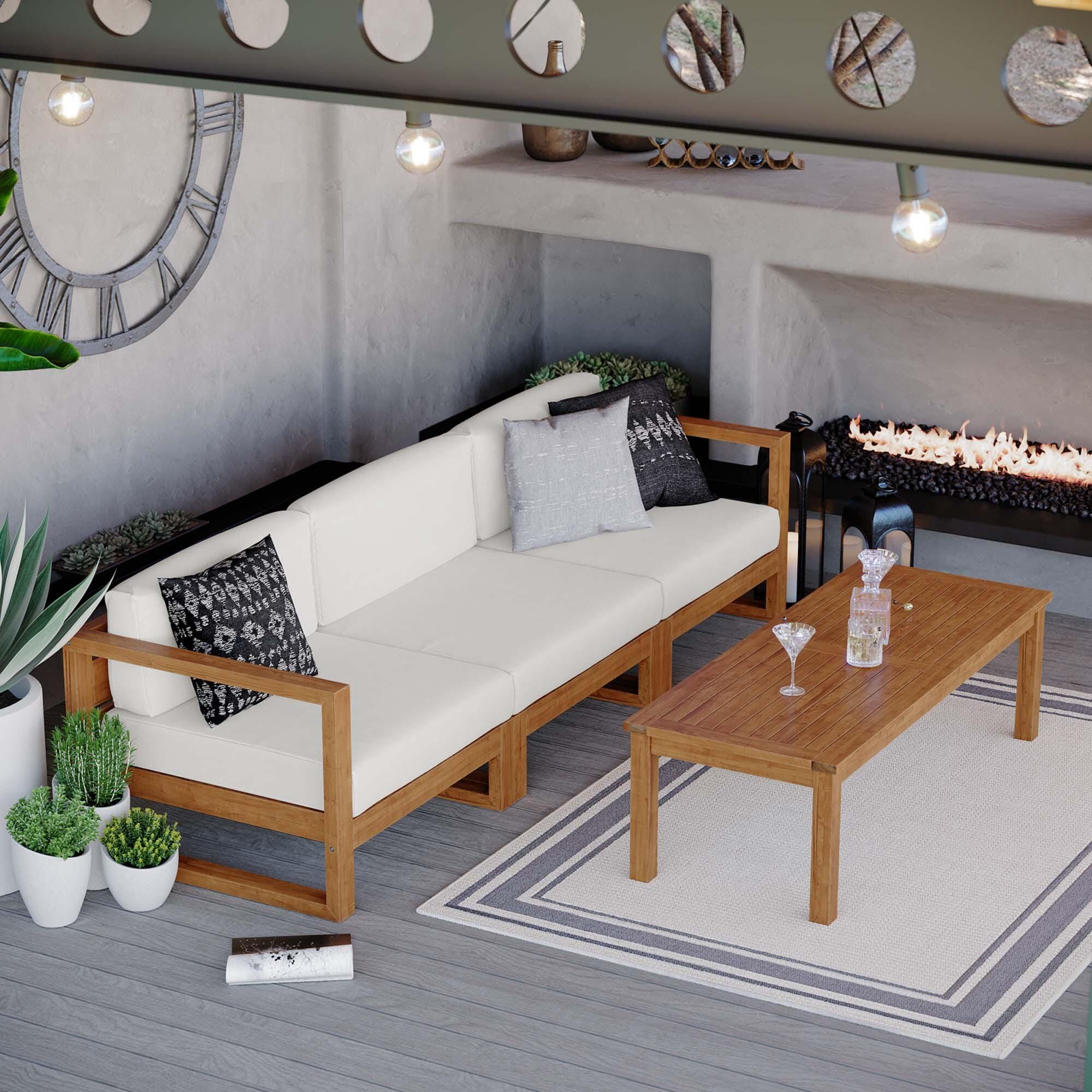 Modway Upland Outdoor Sofa with Coffee Table and 2 Armchairs, , large
