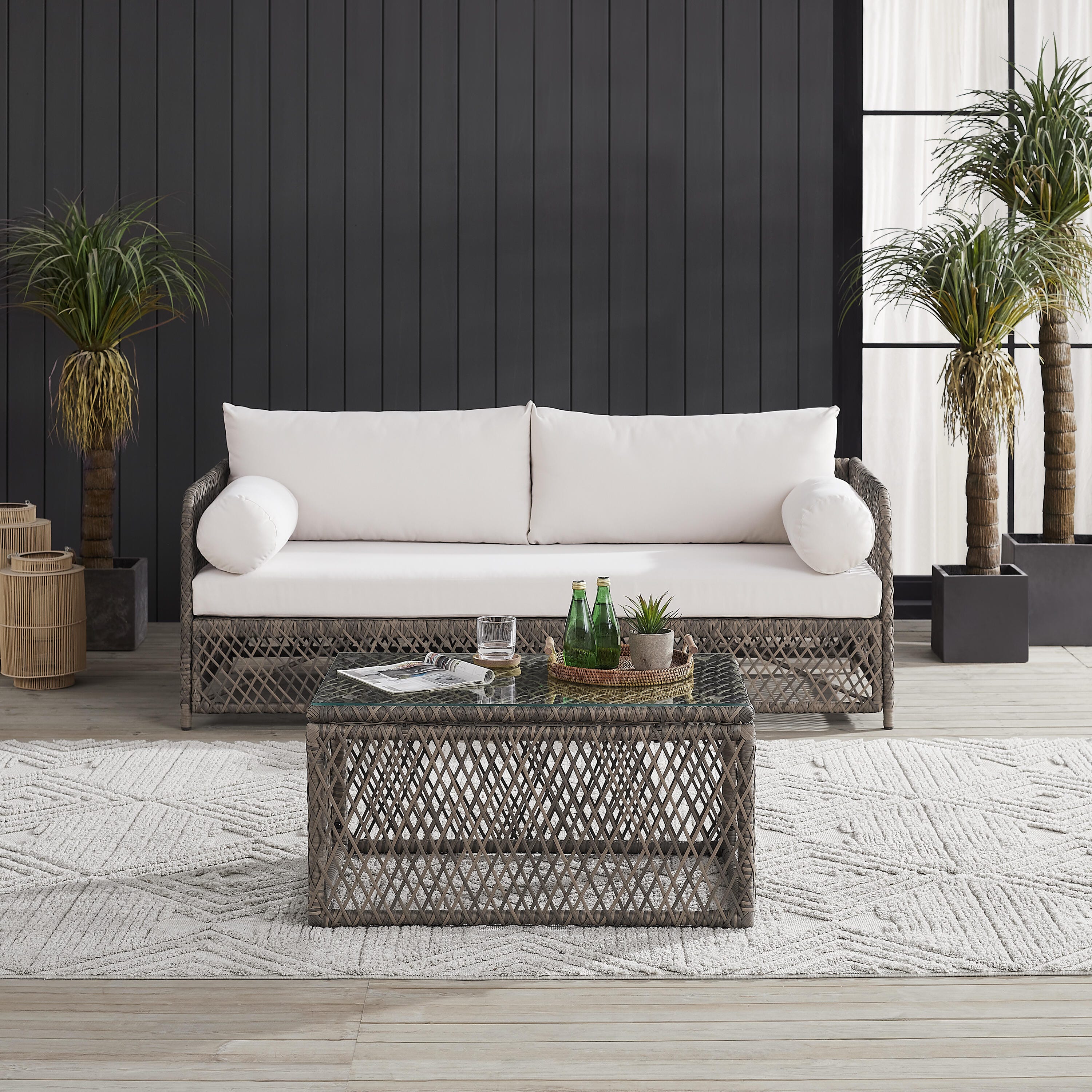 Crosley Furniture Granite Bay Outdoor Sofa with Coffee Table, , large