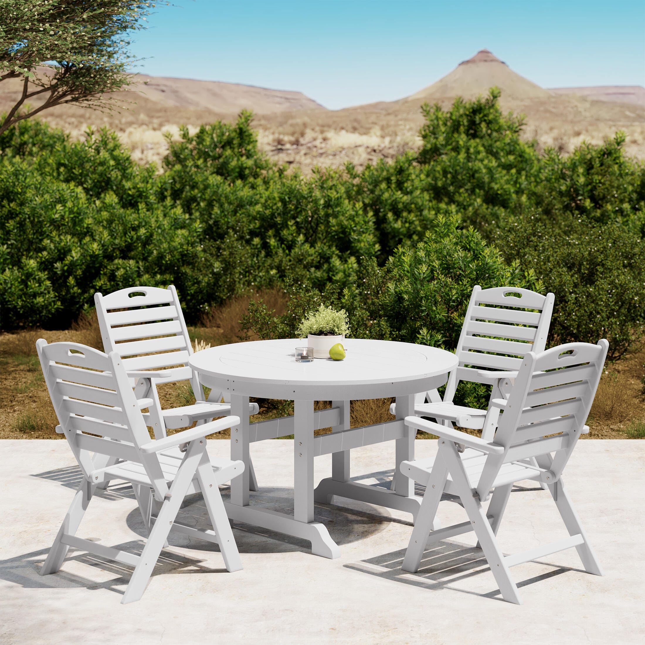 Westin Furniture Laguna Outdoor Round Dining Table and 4 Chairs, White, rollover