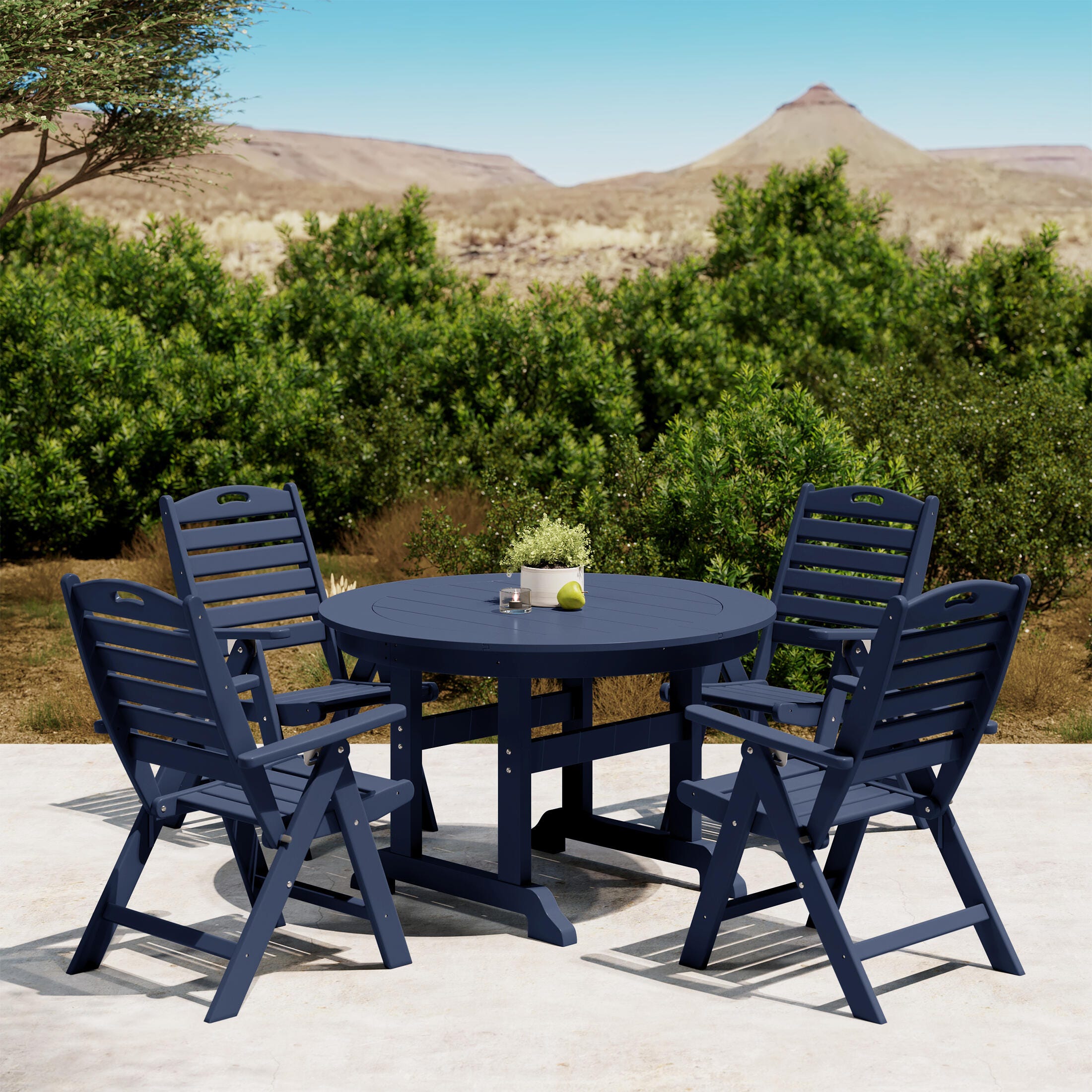 Westin Furniture Laguna Outdoor Round Dining Table and 4 Chairs, Navy Blue, rollover