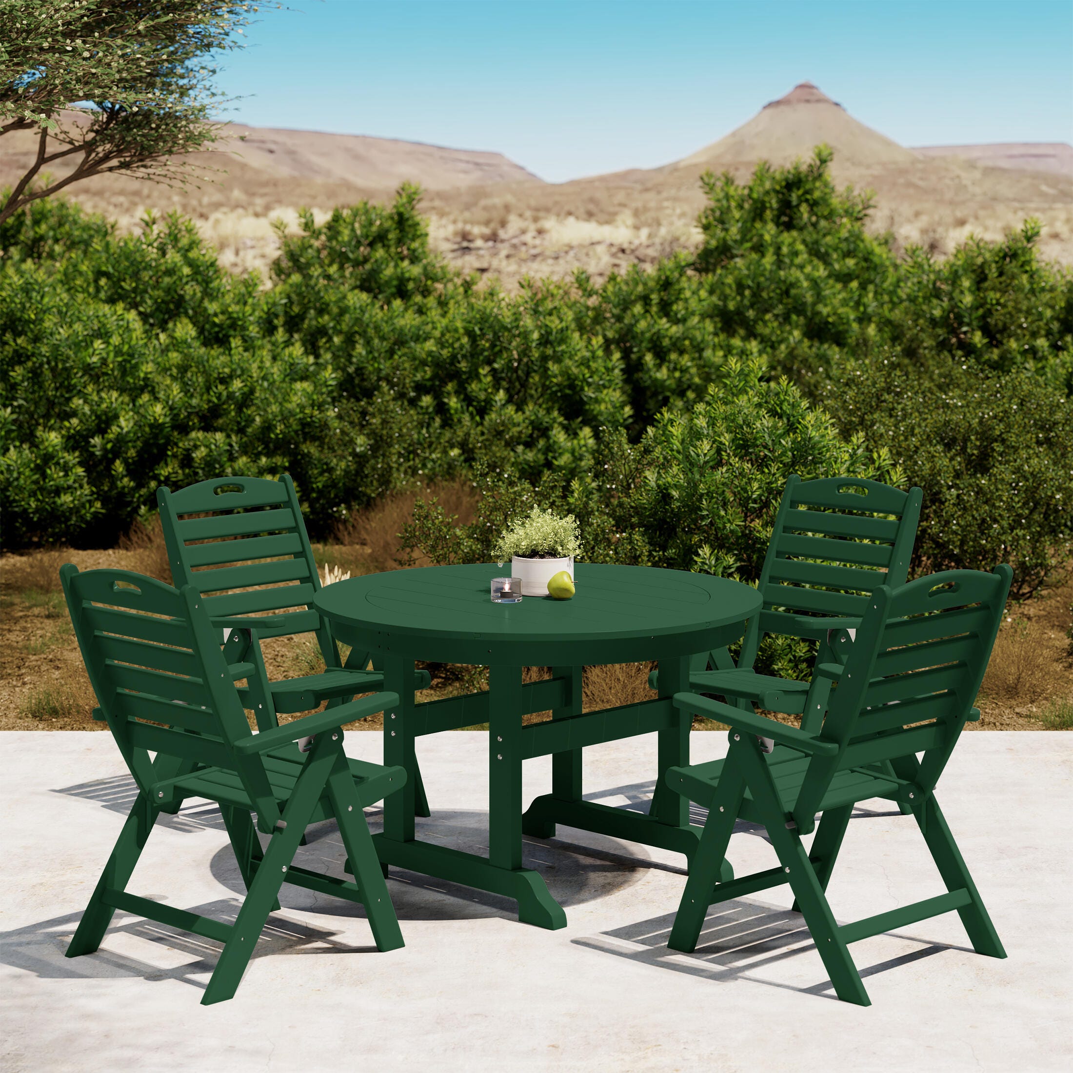 Westin Furniture Laguna Outdoor Round Dining Table and 4 Chairs, Dark Green, large