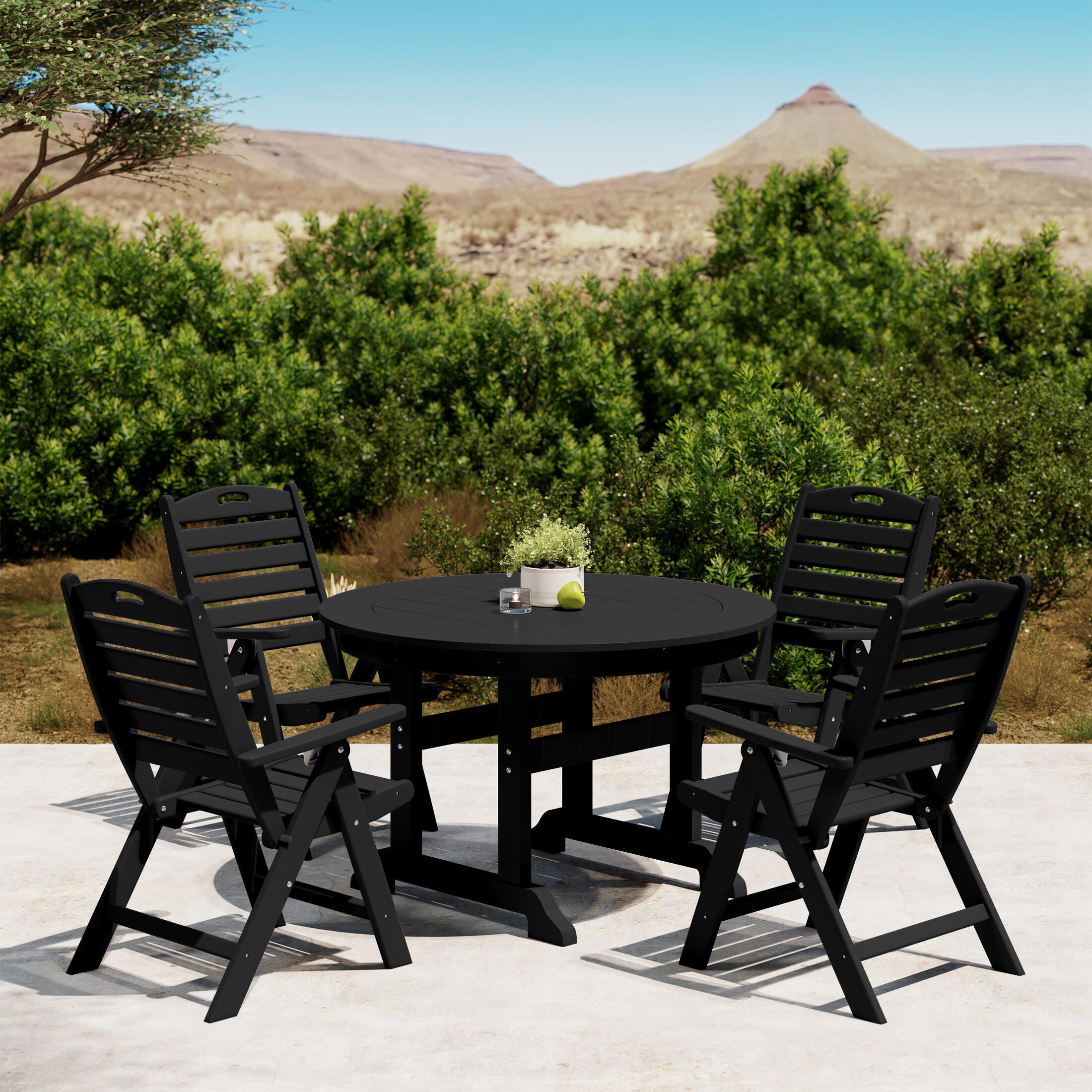 Westin Furniture Laguna Outdoor Round Dining Table and 4 Chairs, Black, rollover